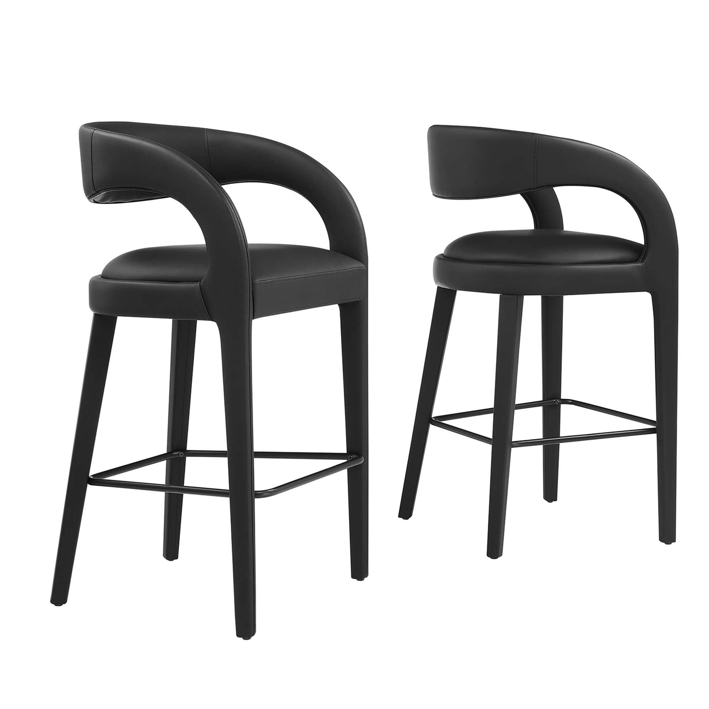 Pinnacle Vegan Leather Bar Stool Set of 2 by Modway EEI-6567-BLK-BLK