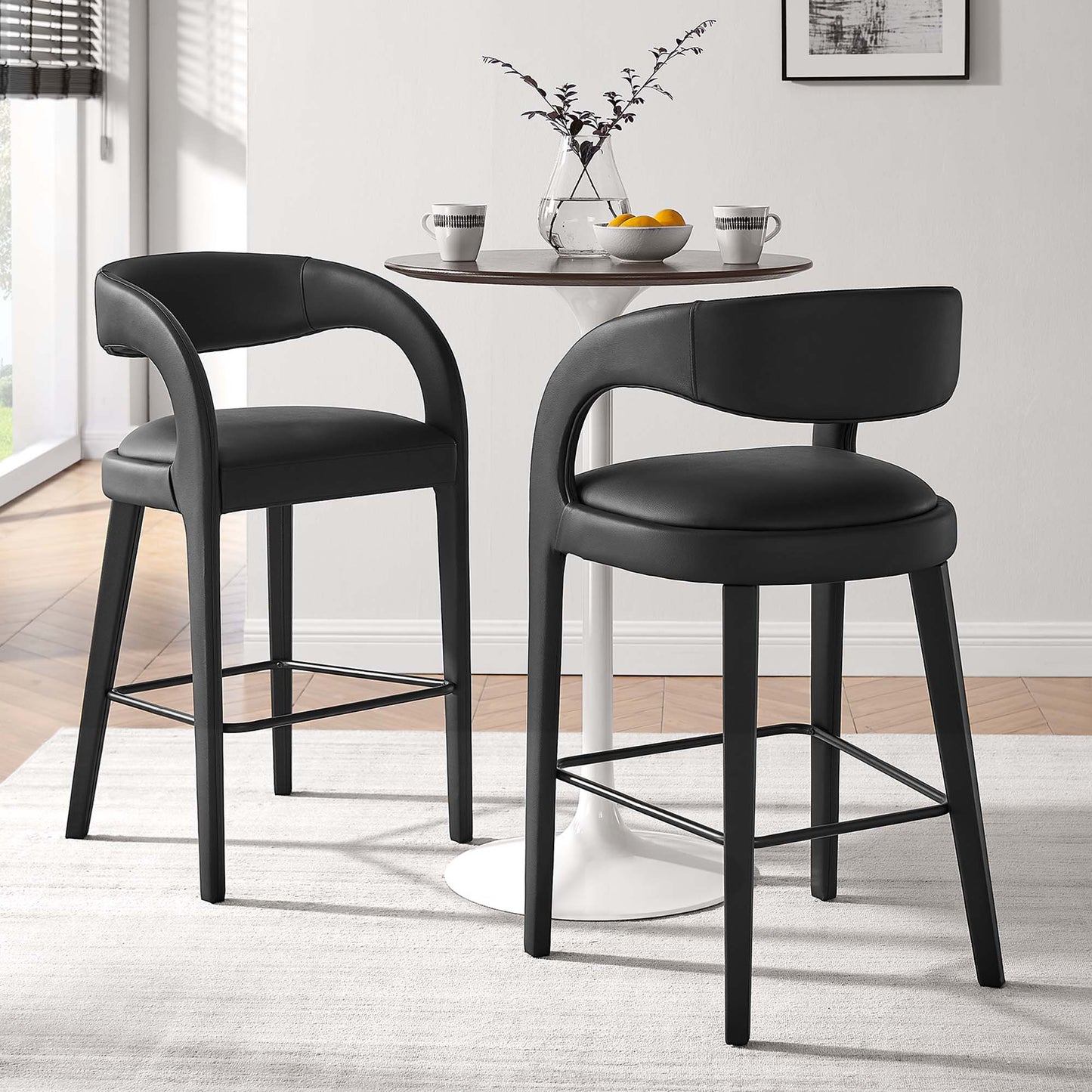 Pinnacle Vegan Leather Bar Stool Set of 2 by Modway EEI-6567-BLK-BLK