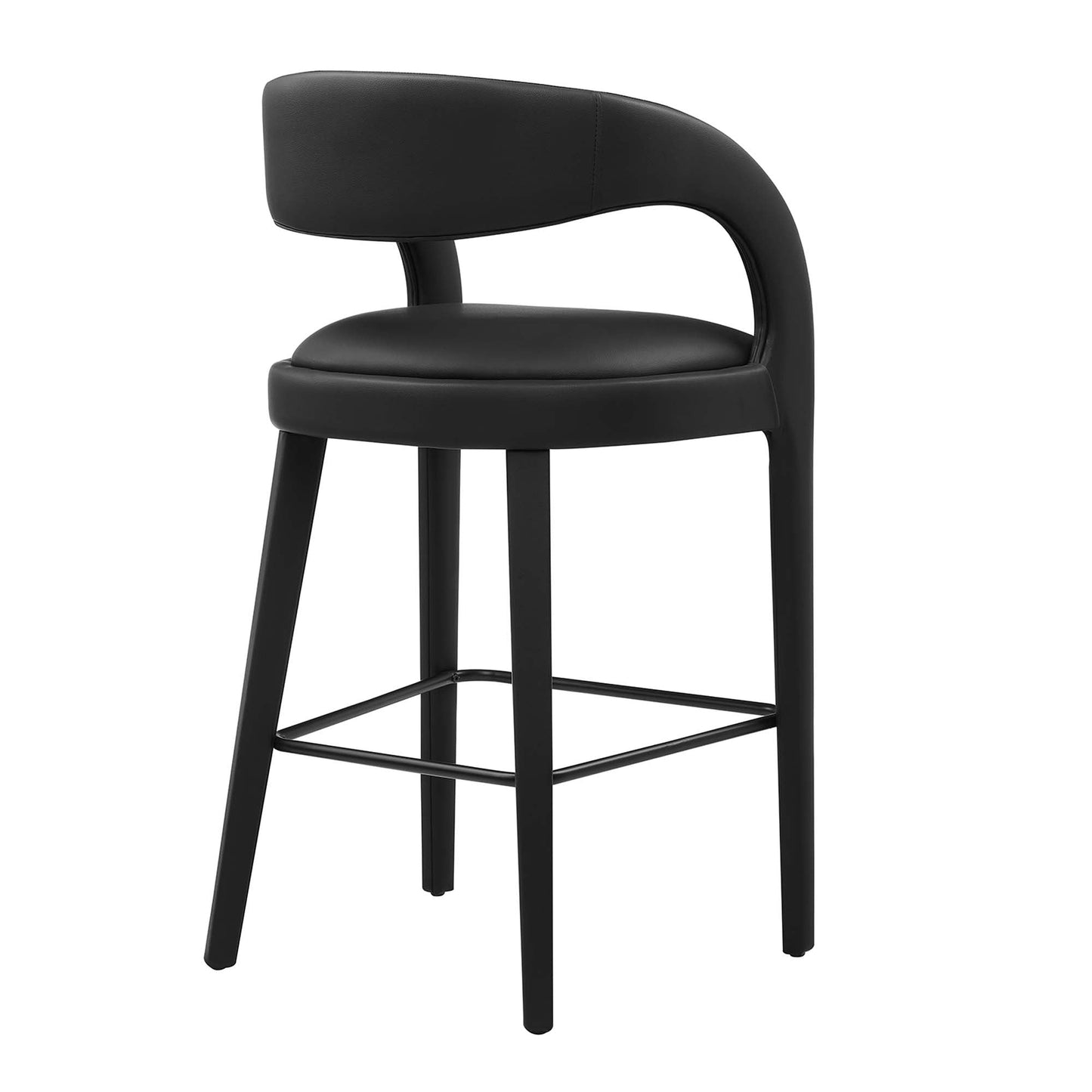 Pinnacle Vegan Leather Bar Stool Set of 2 by Modway EEI-6567-BLK-BLK