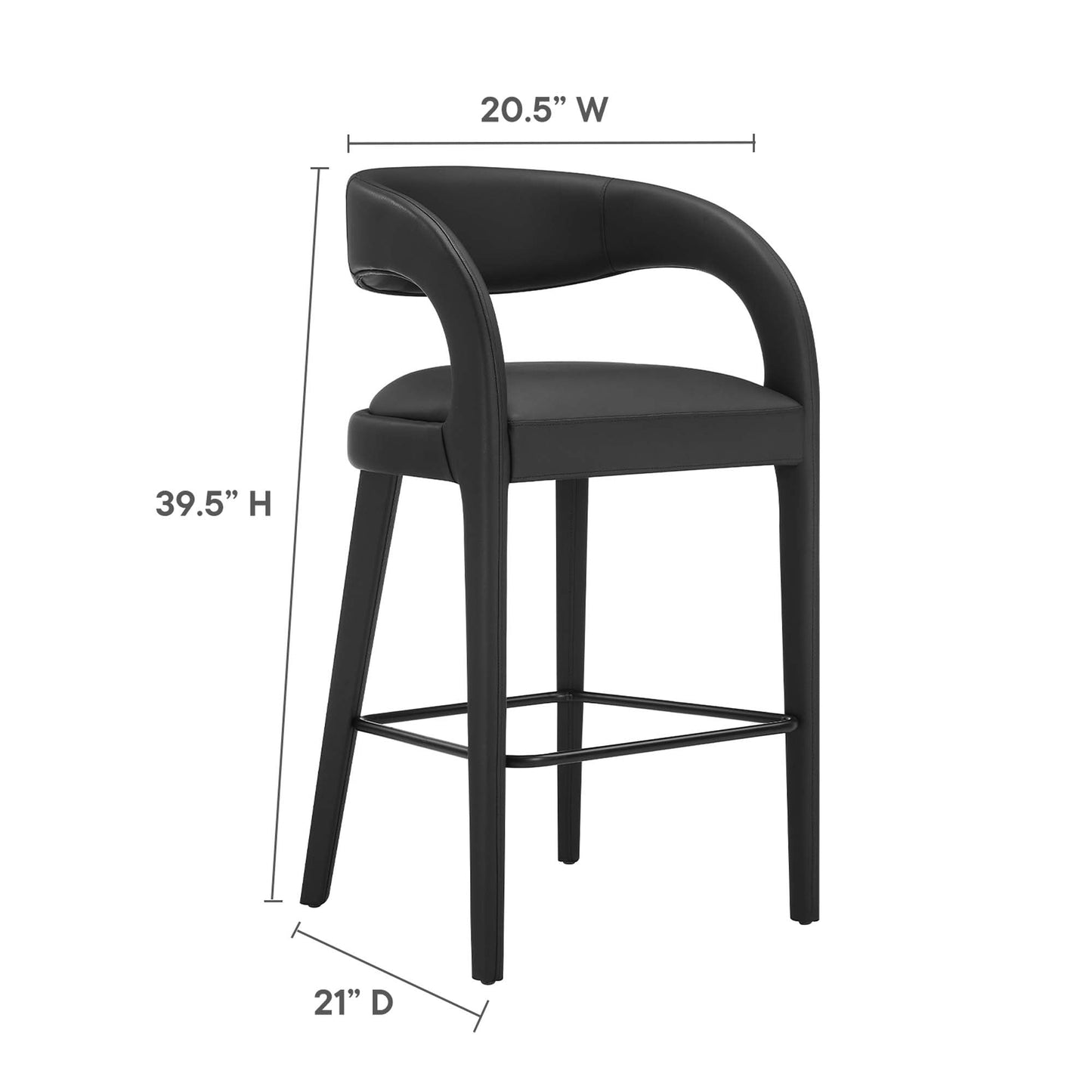 Pinnacle Vegan Leather Bar Stool Set of 2 by Modway EEI-6567-BLK-BLK