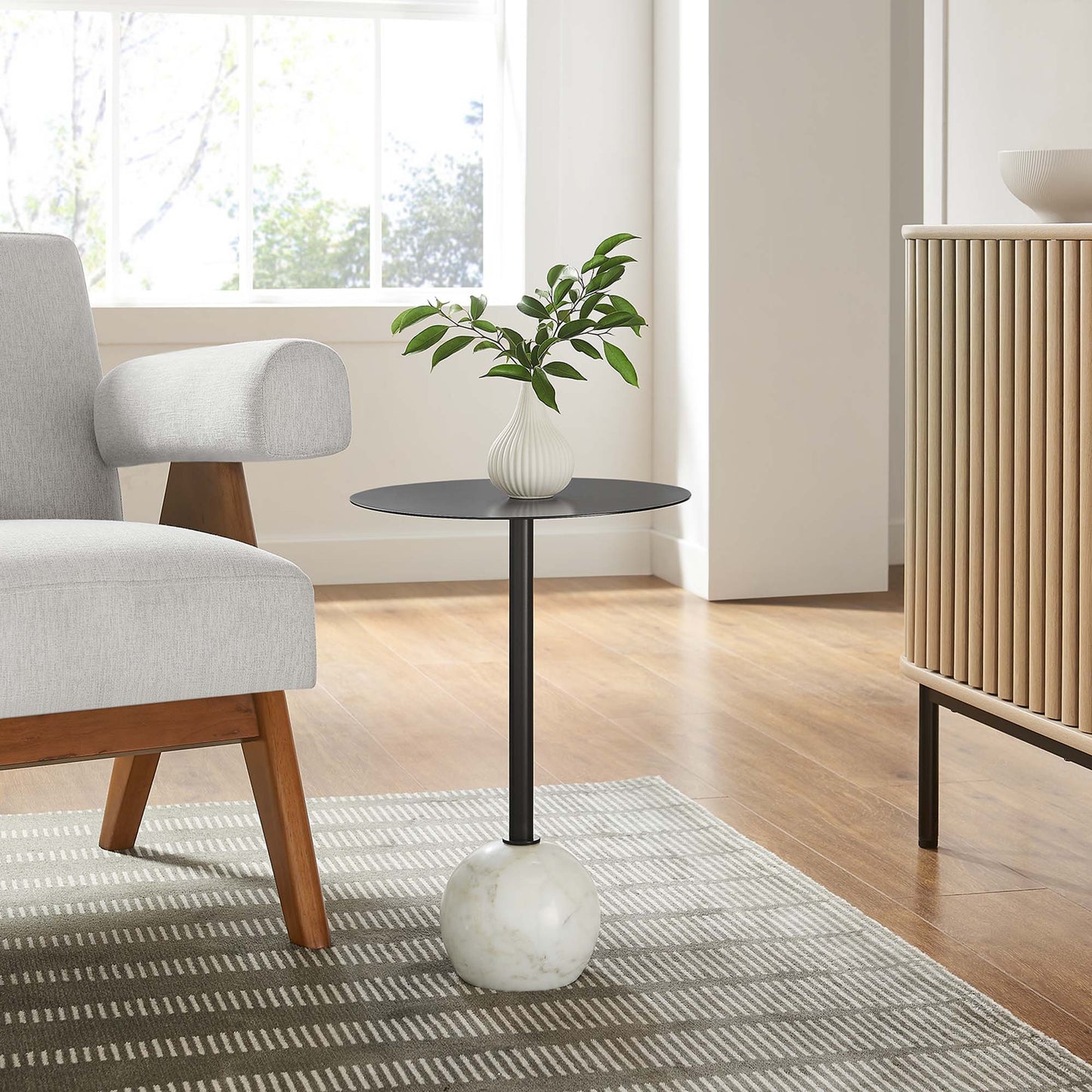 Aliza Round White Marble Side Table by Modway EEI-6606-WHI-BLK