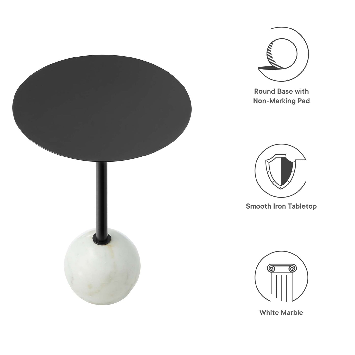 Aliza Round White Marble Side Table by Modway EEI-6606-WHI-BLK