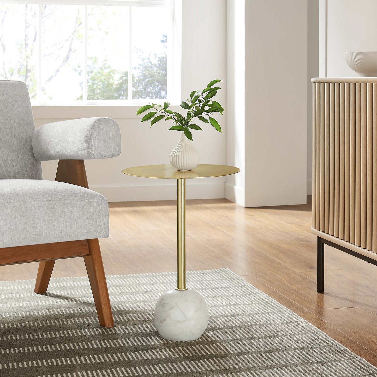 Aliza Round White Marble Side Table by Modway EEI-6606-WHI-BRA