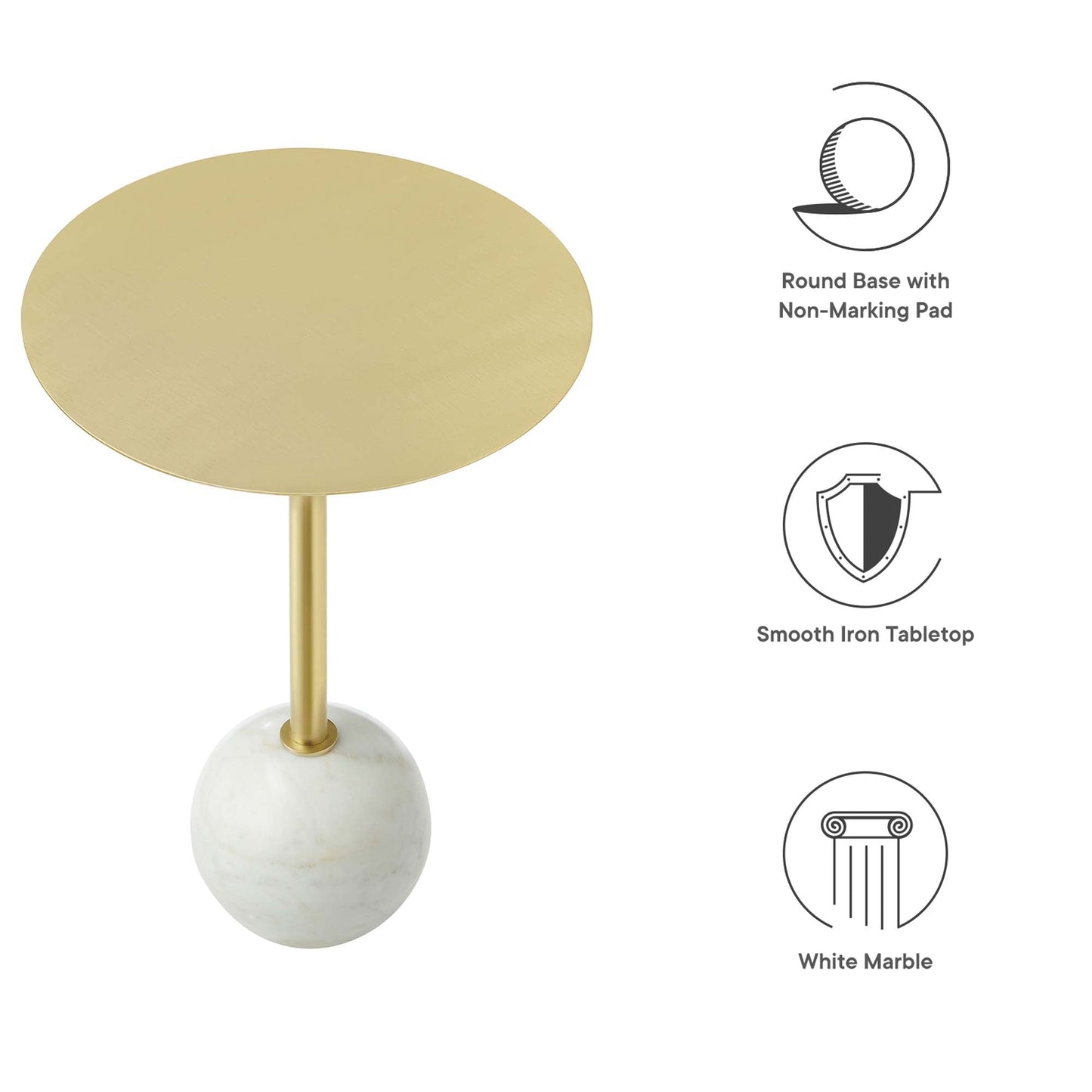 Aliza Round White Marble Side Table by Modway EEI-6606-WHI-BRA