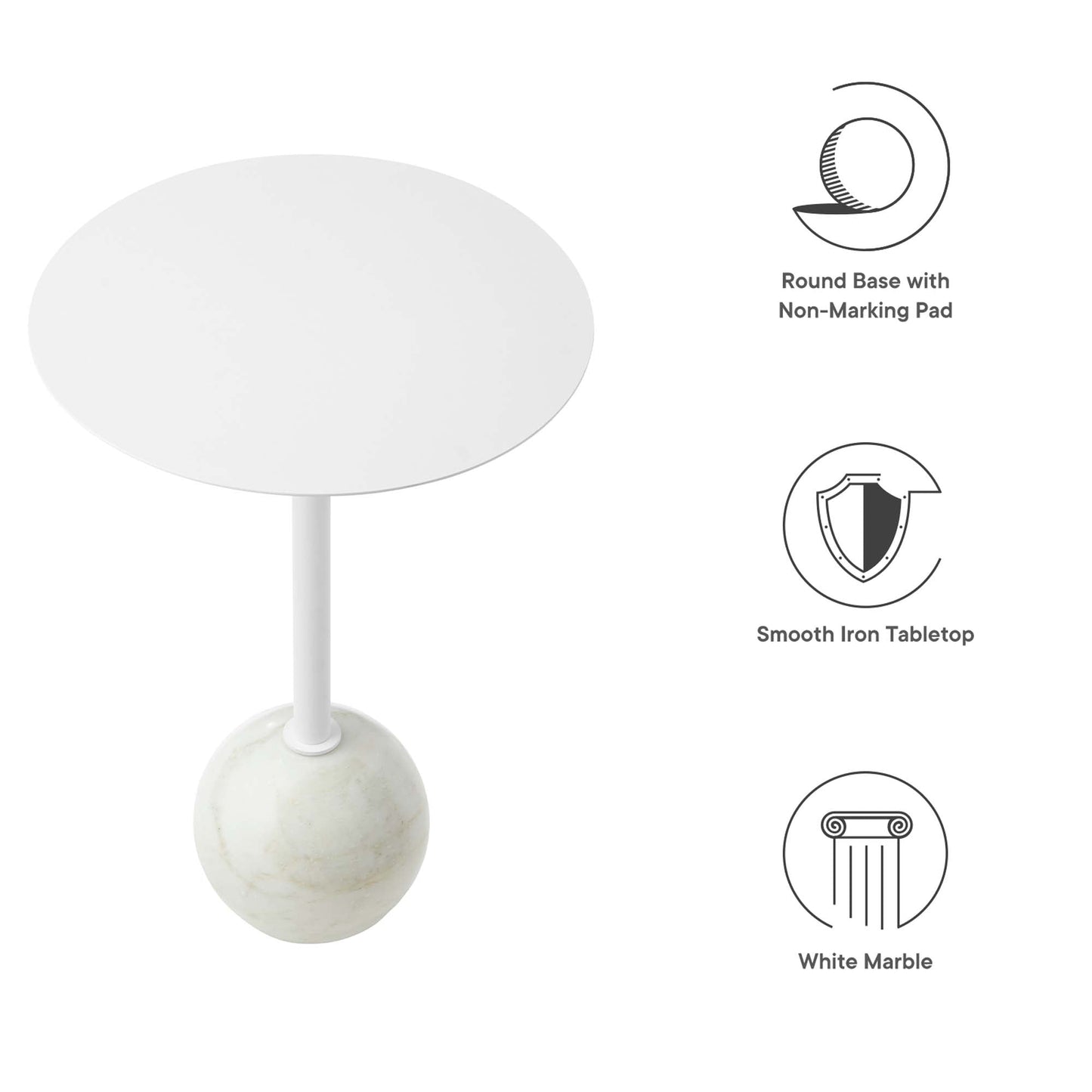 Aliza Round White Marble Side Table by Modway EEI-6606-WHI-WHI