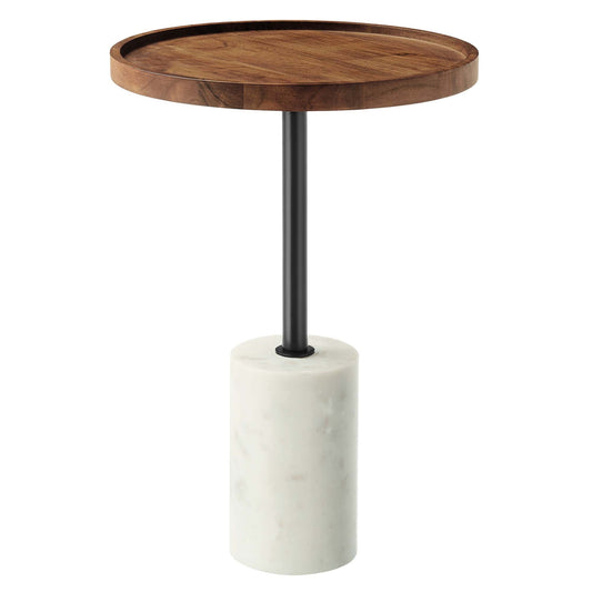 Amina Round Acacia Wood Side Table by Modway EEI-6607-WHI-LOC