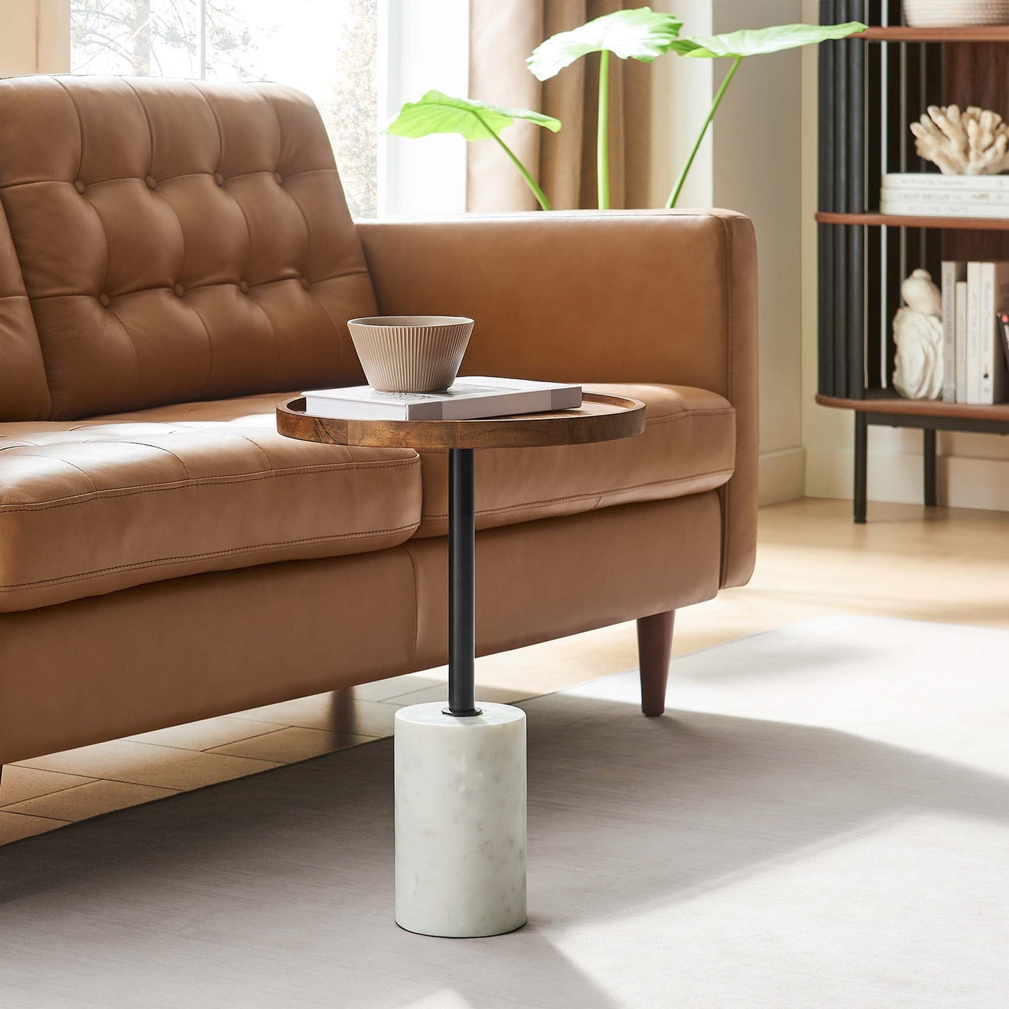 Amina Round Acacia Wood Side Table by Modway EEI-6607-WHI-LOC