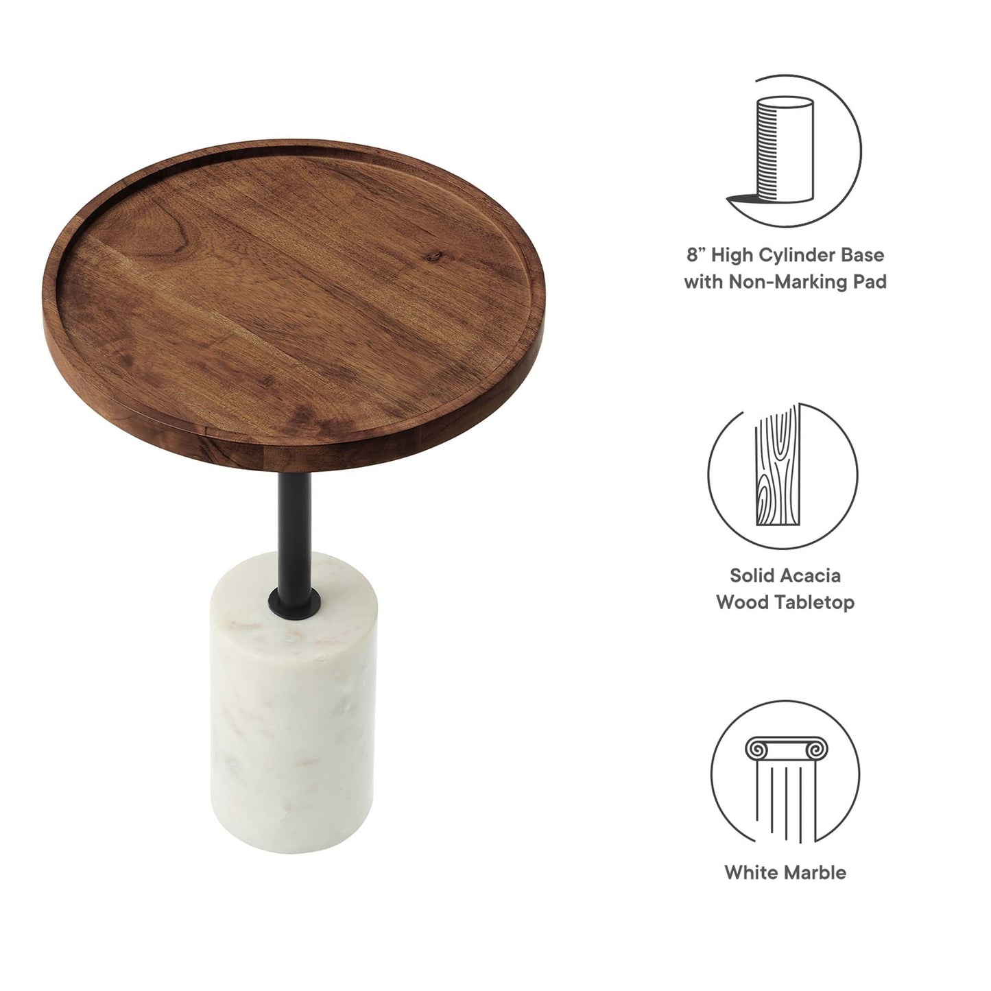 Amina Round Acacia Wood Side Table by Modway EEI-6607-WHI-LOC