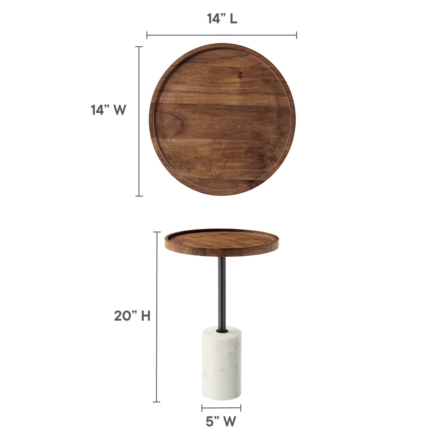 Amina Round Acacia Wood Side Table by Modway EEI-6607-WHI-LOC