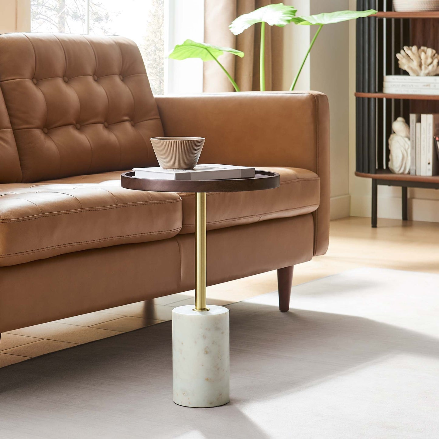 Amina Round Acacia Wood Side Table by Modway EEI-6607-WHI-WAC