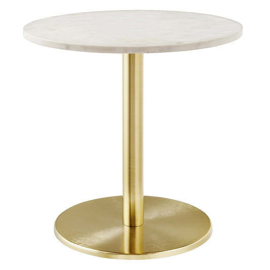 Viva Round White Marble Side Table by Modway EEI-6609-BRA-WHI