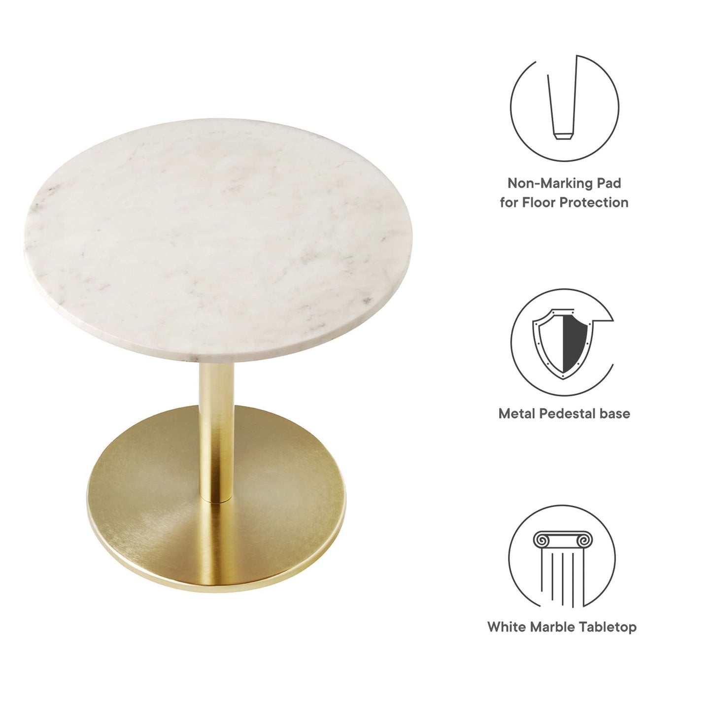 Viva Round White Marble Side Table by Modway EEI-6609-BRA-WHI