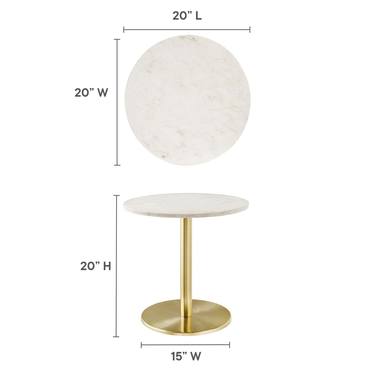 Viva Round White Marble Side Table by Modway EEI-6609-BRA-WHI