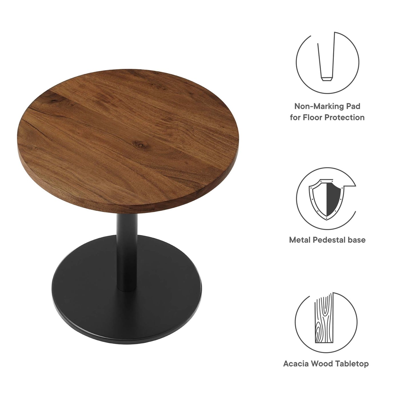 Viva Round Acacia Wood Side Table by Modway EEI-6610-BLK-LOC