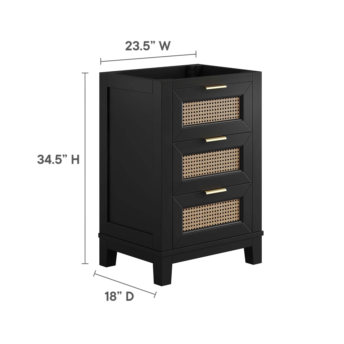 Dixie 24” Solid Wood Bathroom Vanity Cabinet (Sink Basin Not Included) by Modway EEI-6625-BLK