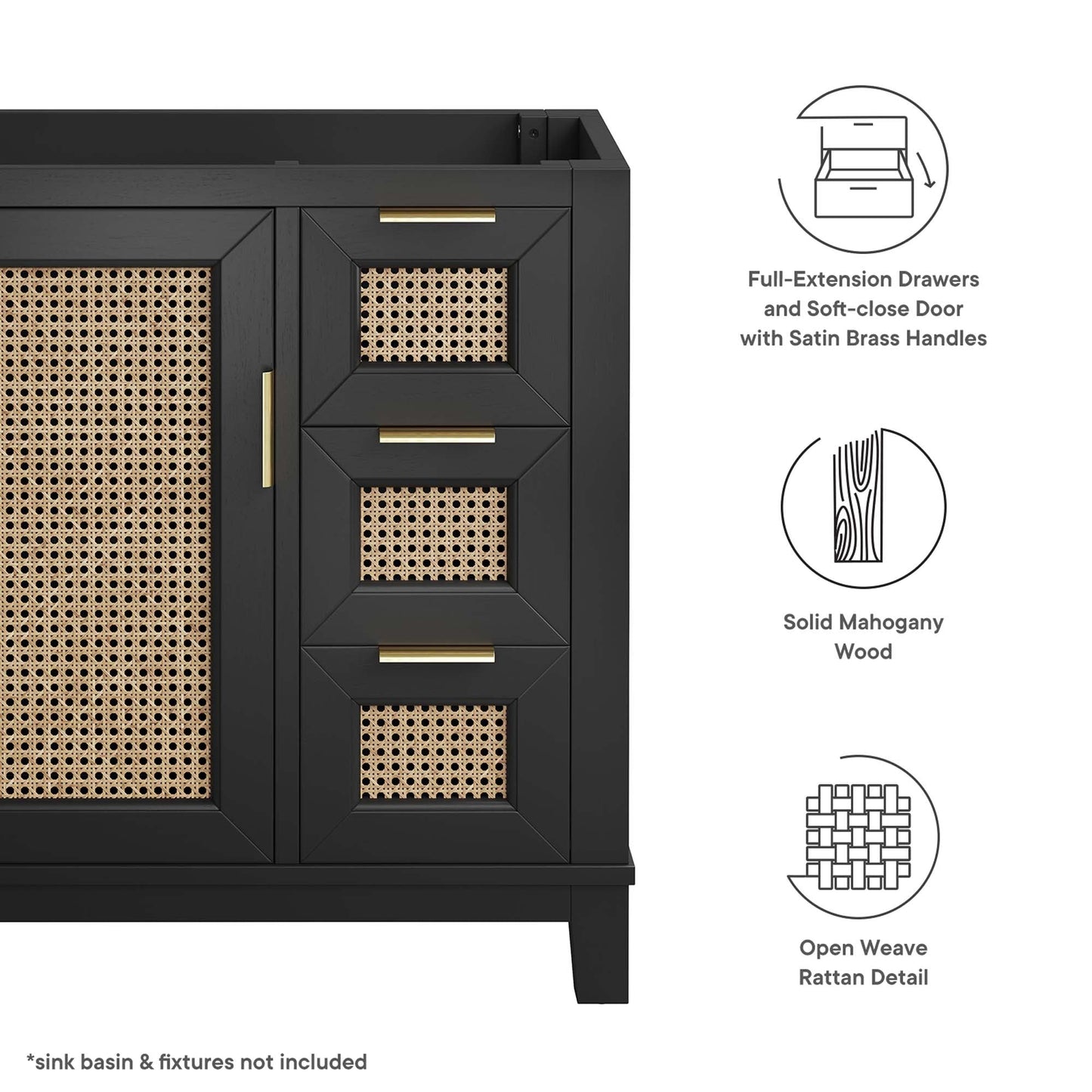 Dixie 36” Solid Wood Bathroom Vanity Cabinet (Sink Basin Not Included) by Modway EEI-6626-BLK