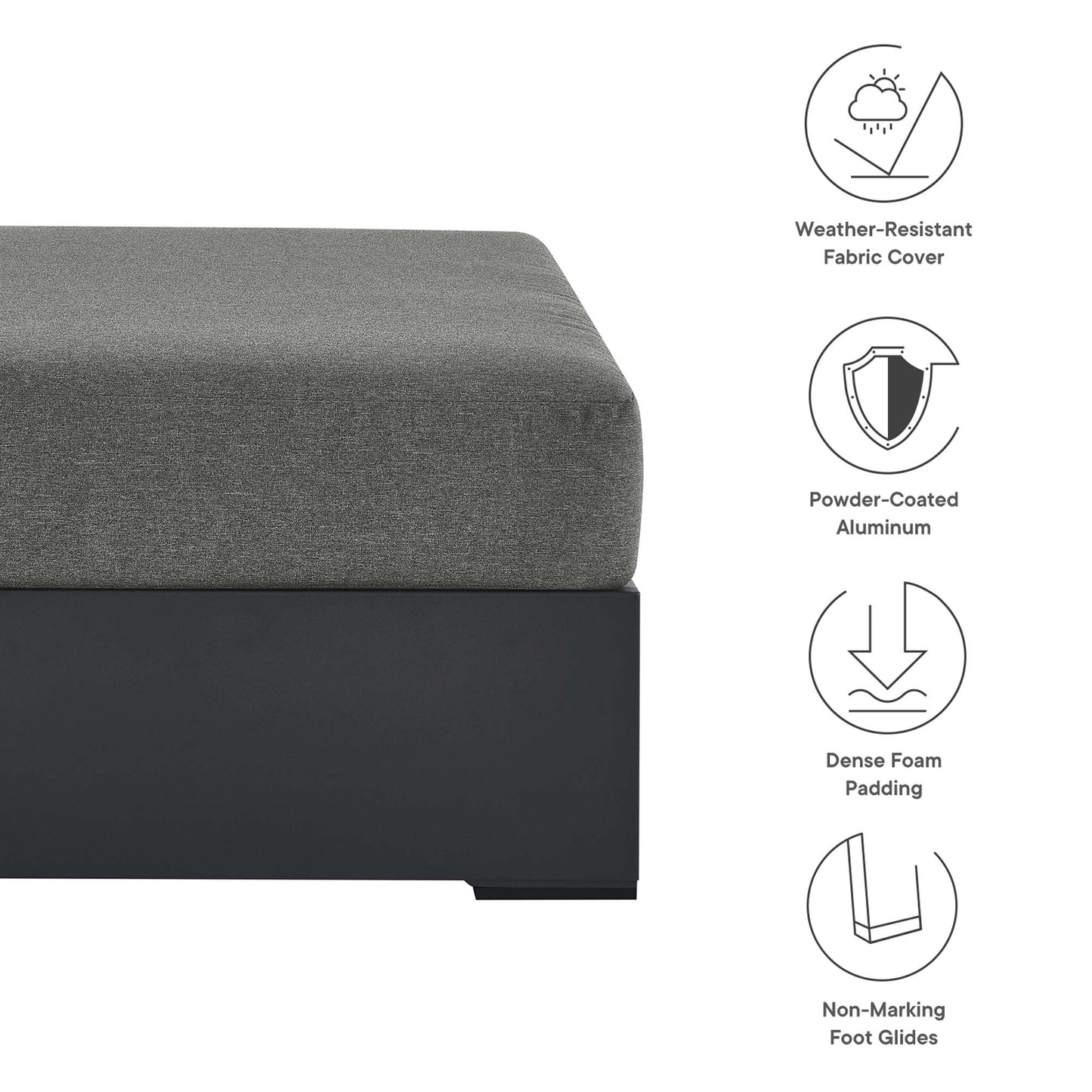 Tahoe Outdoor Patio Powder-Coated Aluminum Ottoman by Modway EEI-6627-GRY-CHA
