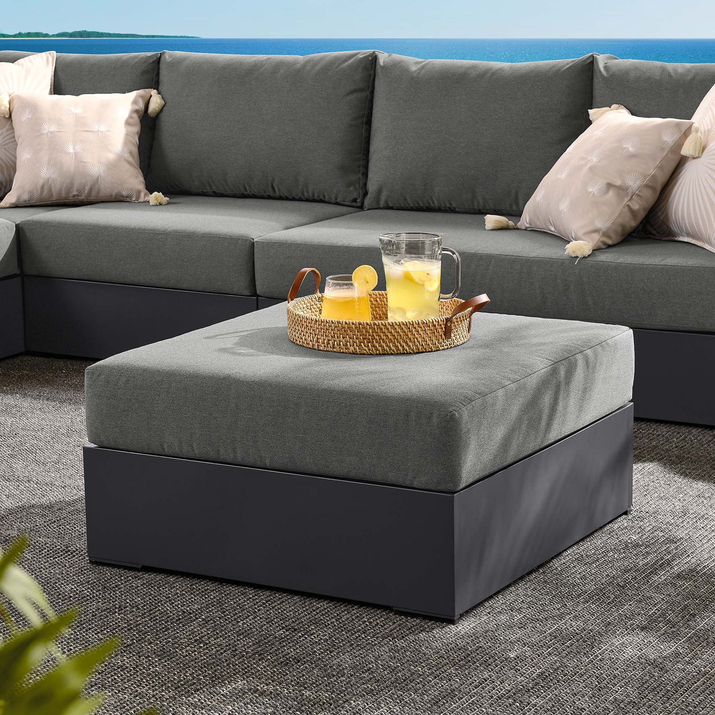Tahoe Outdoor Patio Powder-Coated Aluminum Ottoman by Modway EEI-6627-GRY-CHA
