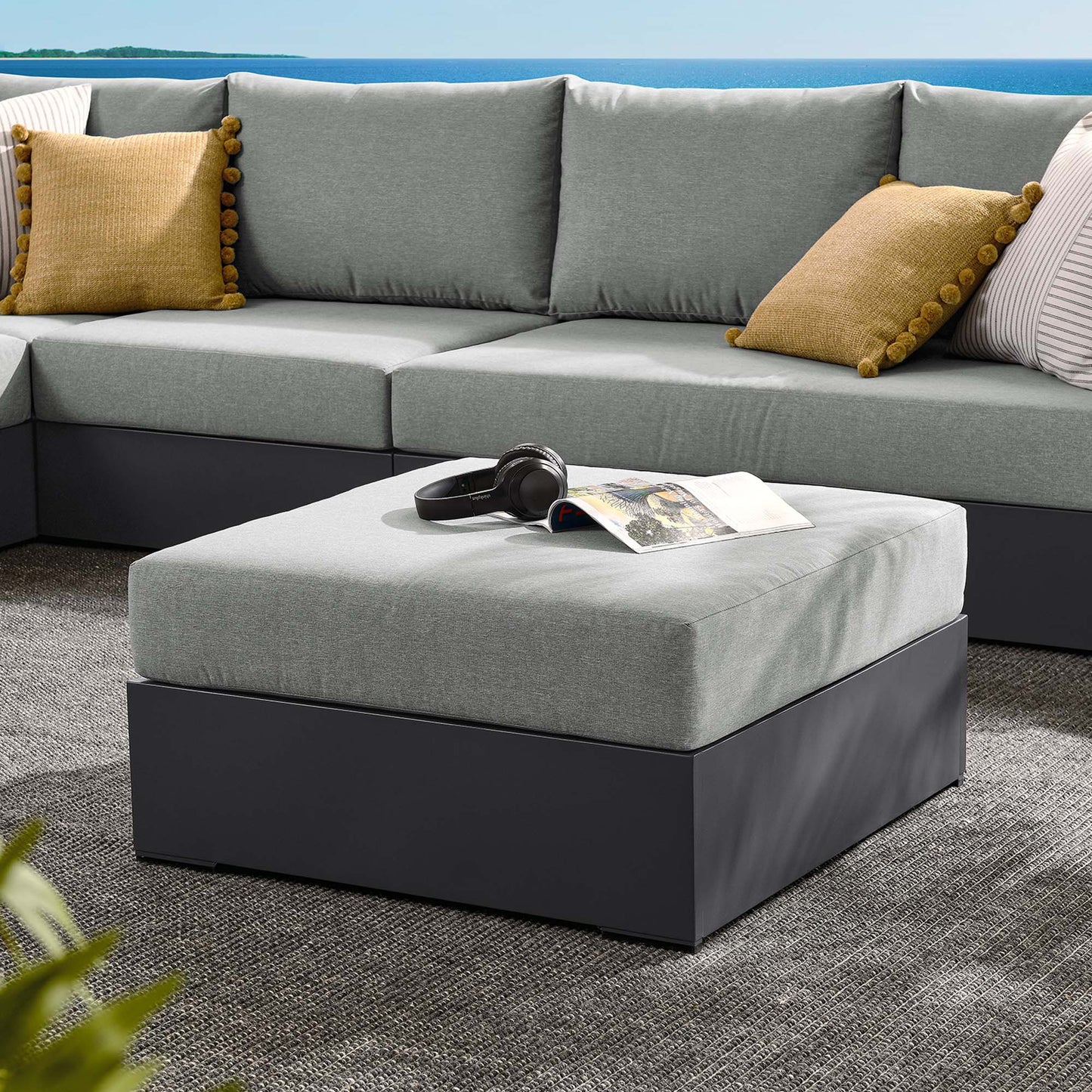 Tahoe Outdoor Patio Powder-Coated Aluminum Ottoman by Modway EEI-6627-GRY-GRY