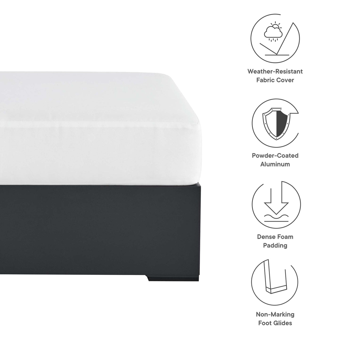 Tahoe Outdoor Patio Powder-Coated Aluminum Ottoman by Modway EEI-6627-GRY-WHI