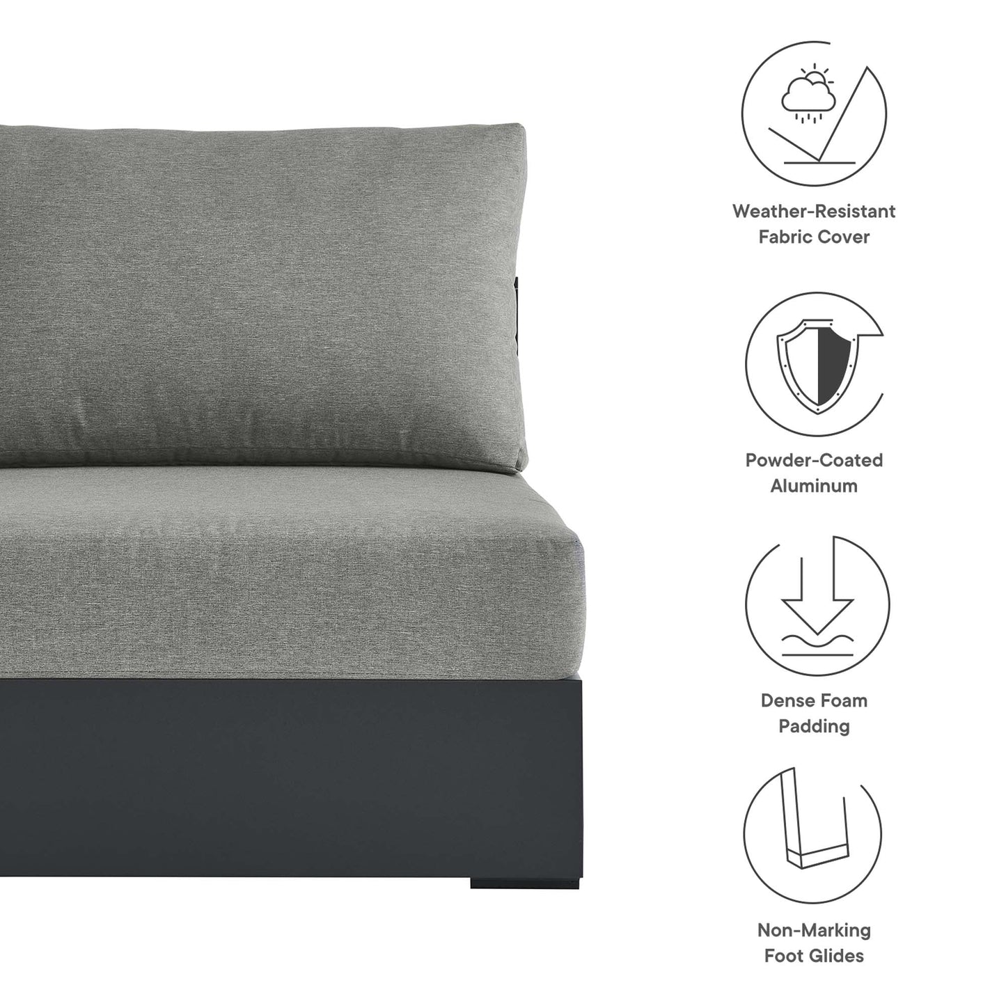 Tahoe Outdoor Patio Powder-Coated Aluminum Modular Armless Chair by Modway EEI-6628-GRY-GRY