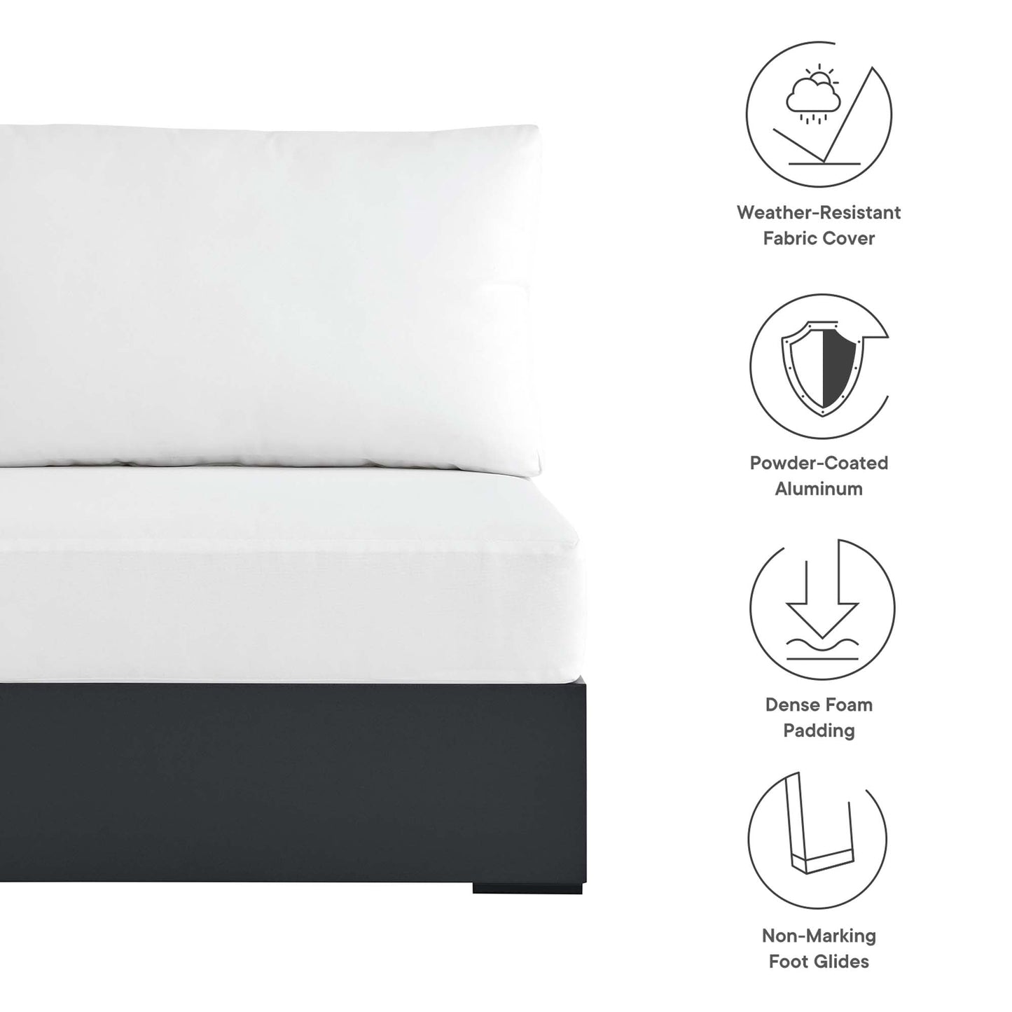 Tahoe Outdoor Patio Powder-Coated Aluminum Modular Armless Chair by Modway EEI-6628-GRY-WHI