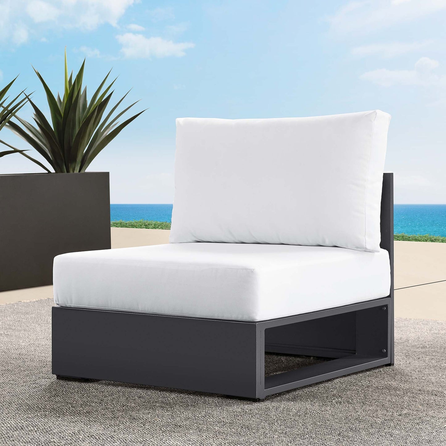 Tahoe Outdoor Patio Powder-Coated Aluminum Modular Armless Chair by Modway EEI-6628-GRY-WHI