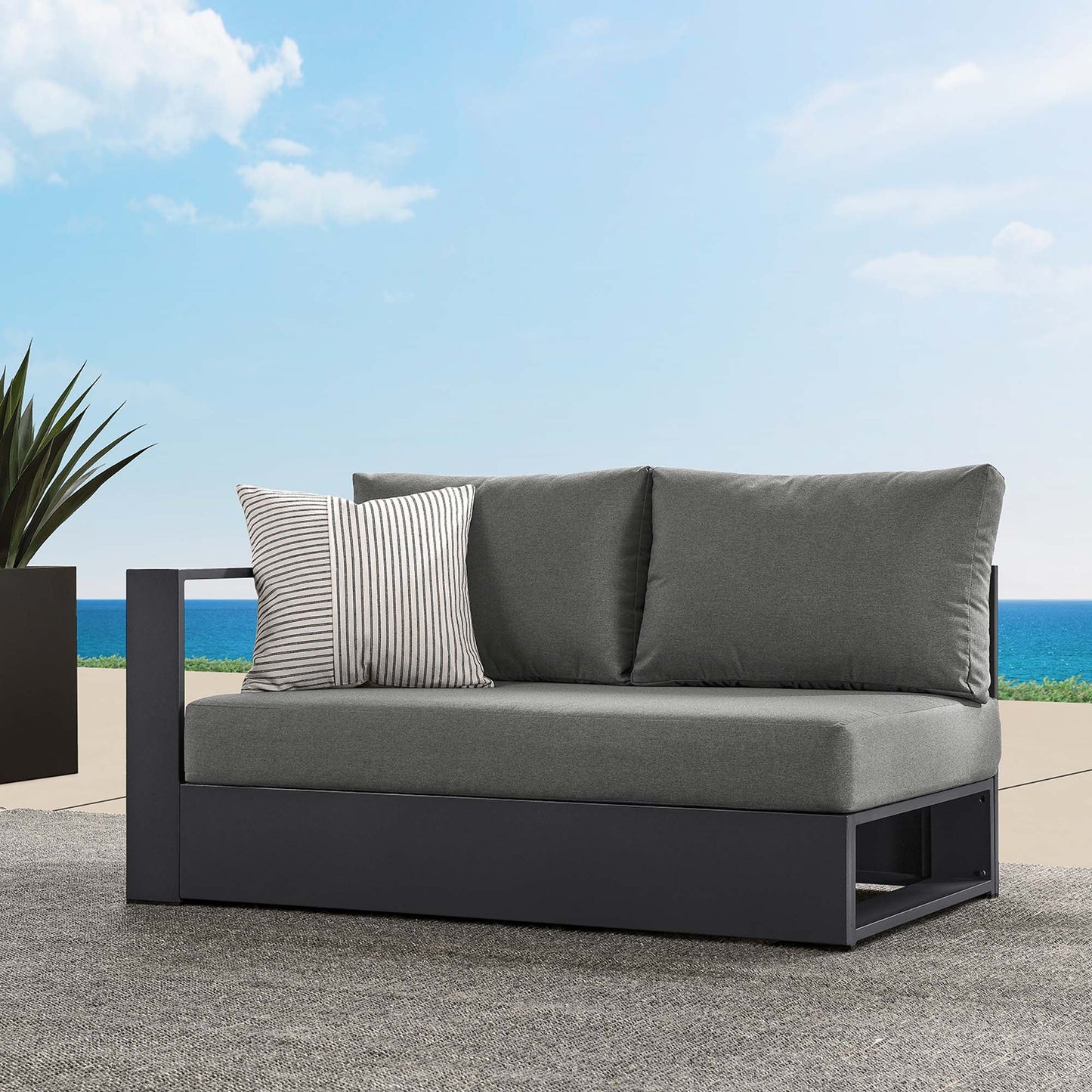Tahoe Outdoor Patio Powder-Coated Aluminum Modular Left-Facing Loveseat by Modway EEI-6629-GRY-CHA