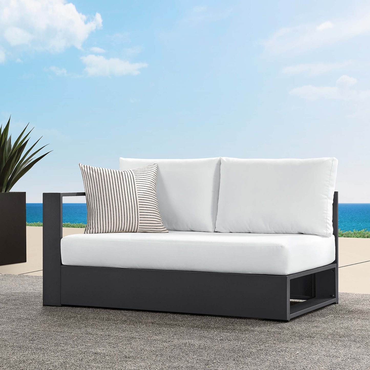 Tahoe Outdoor Patio Powder-Coated Aluminum Modular Left-Facing Loveseat by Modway EEI-6629-GRY-WHI