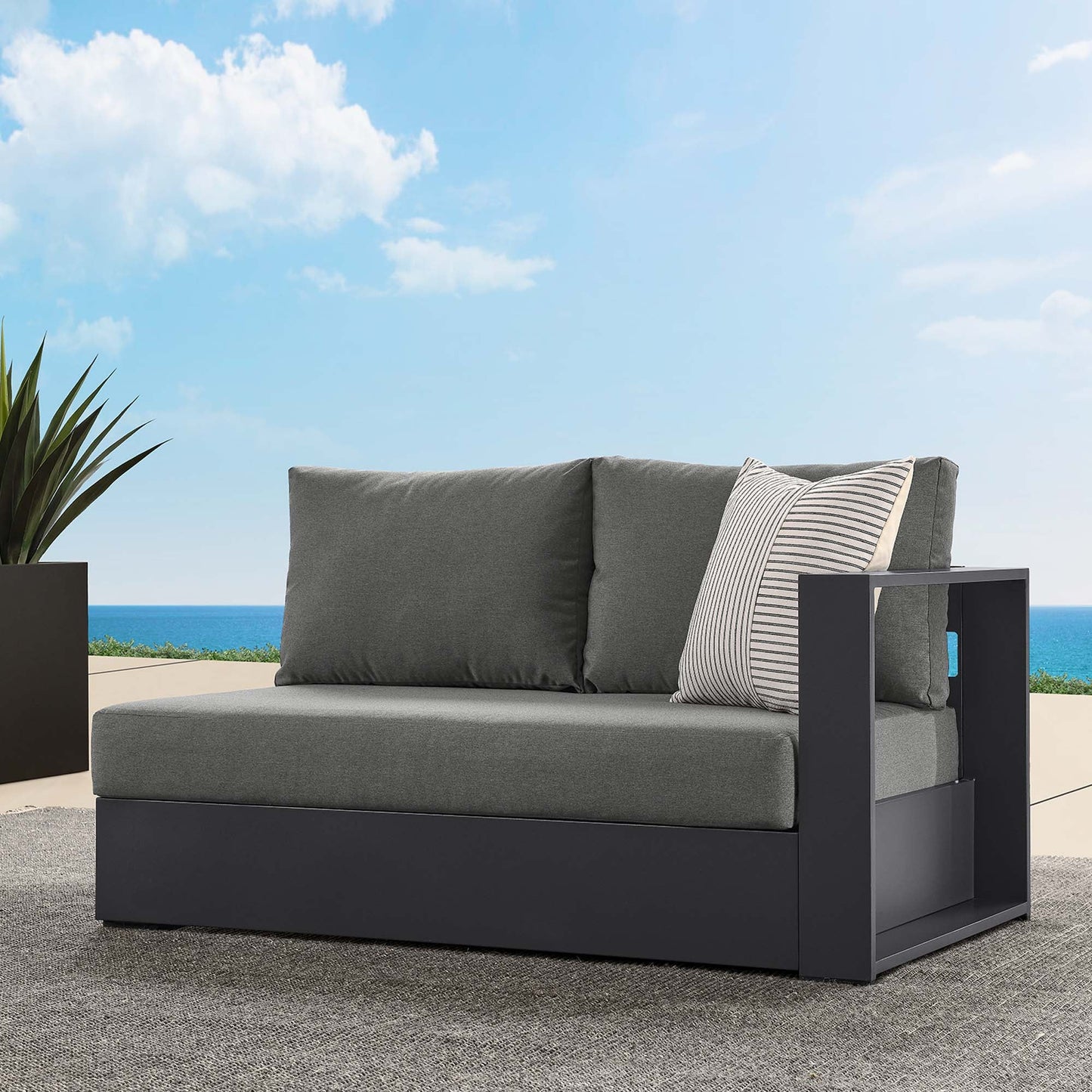 Tahoe Outdoor Patio Powder-Coated Aluminum Modular Right-Facing Loveseat by Modway EEI-6630-GRY-CHA
