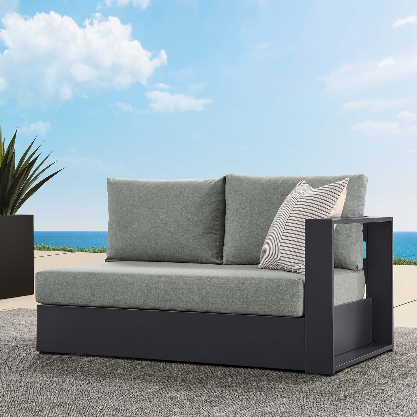 Tahoe Outdoor Patio Powder-Coated Aluminum Modular Right-Facing Loveseat by Modway EEI-6630-GRY-GRY