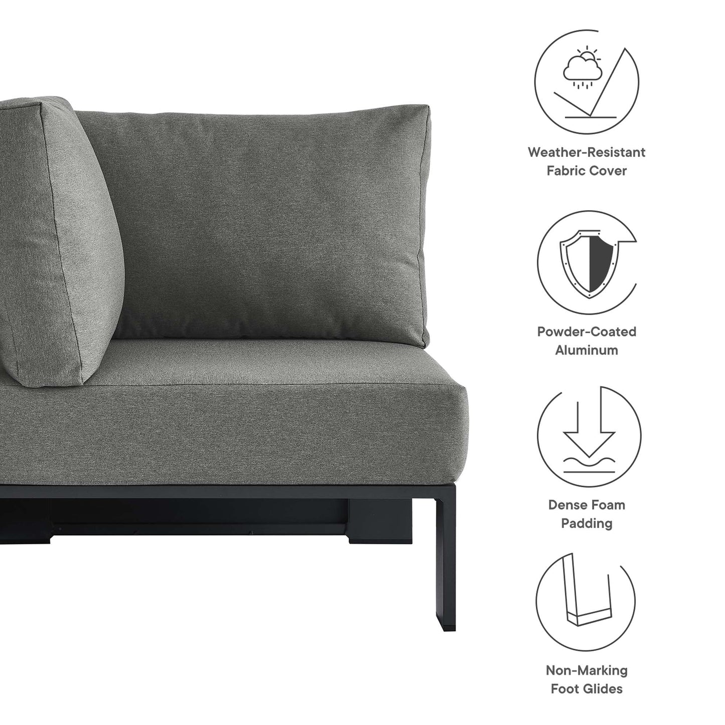 Tahoe Outdoor Patio Powder-Coated Aluminum Modular Corner Chair by Modway EEI-6631-GRY-CHA