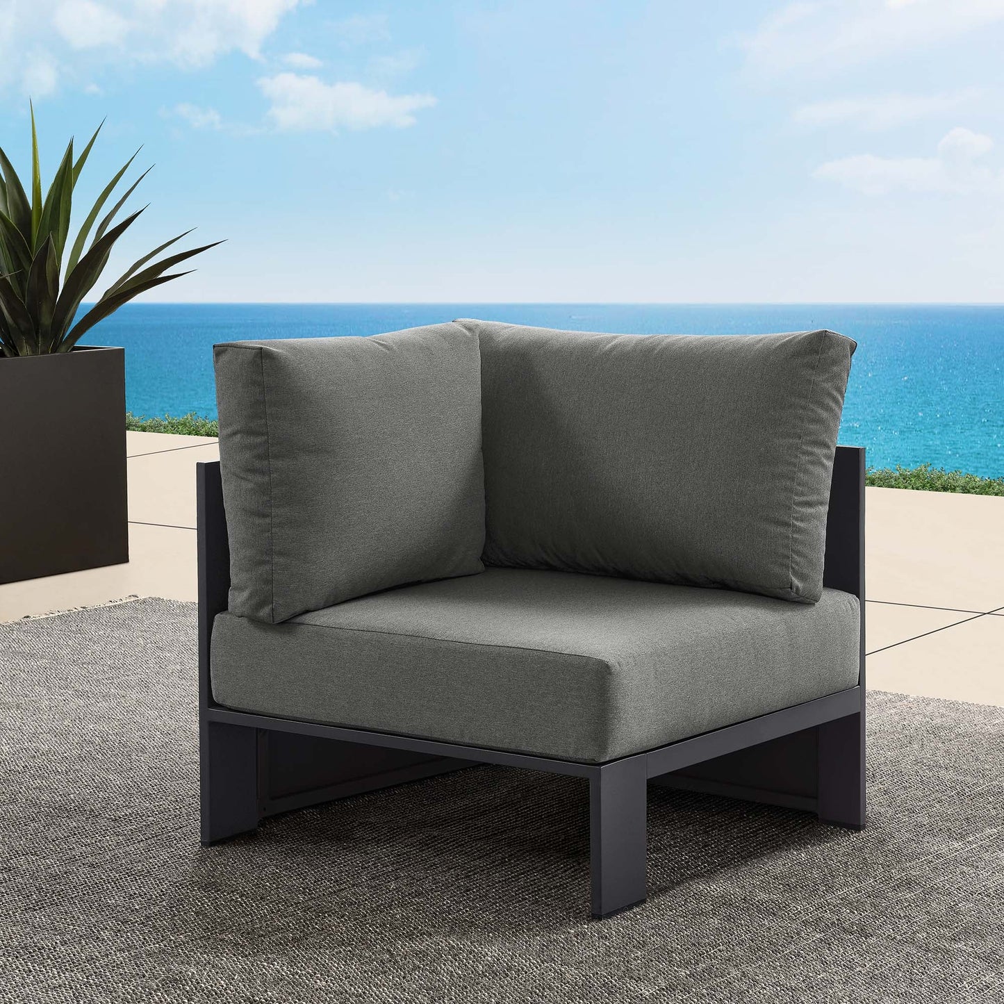 Tahoe Outdoor Patio Powder-Coated Aluminum Modular Corner Chair by Modway EEI-6631-GRY-CHA
