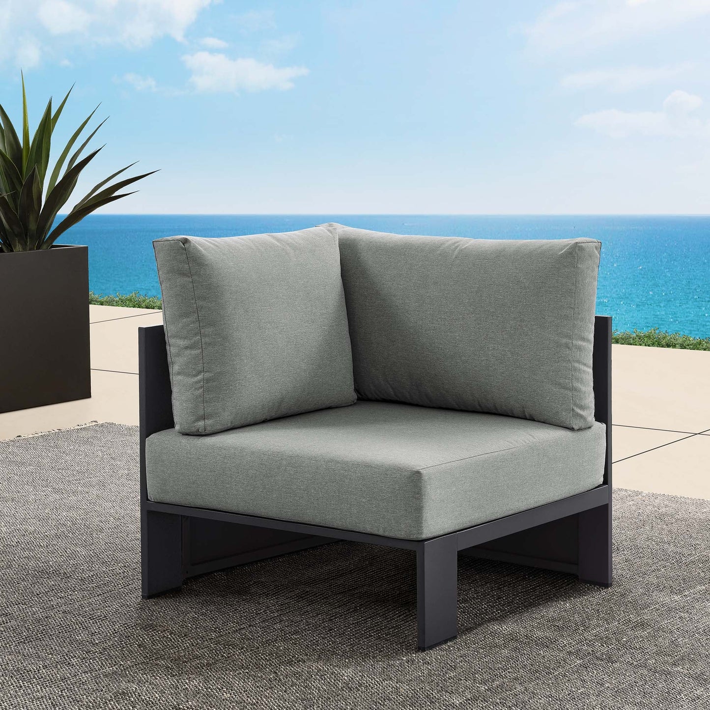 Tahoe Outdoor Patio Powder-Coated Aluminum Modular Corner Chair by Modway EEI-6631-GRY-GRY