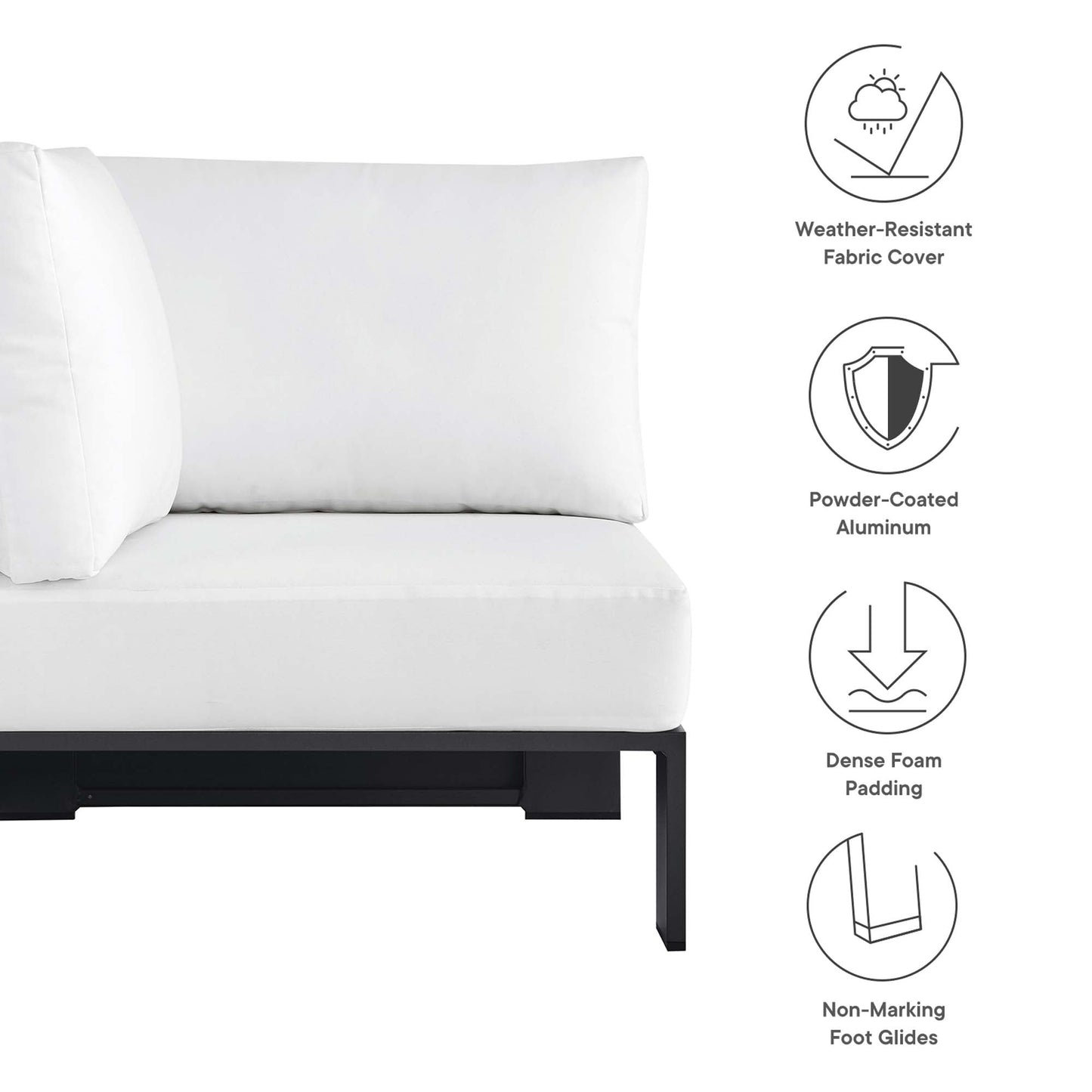 Tahoe Outdoor Patio Powder-Coated Aluminum Modular Corner Chair by Modway EEI-6631-GRY-WHI