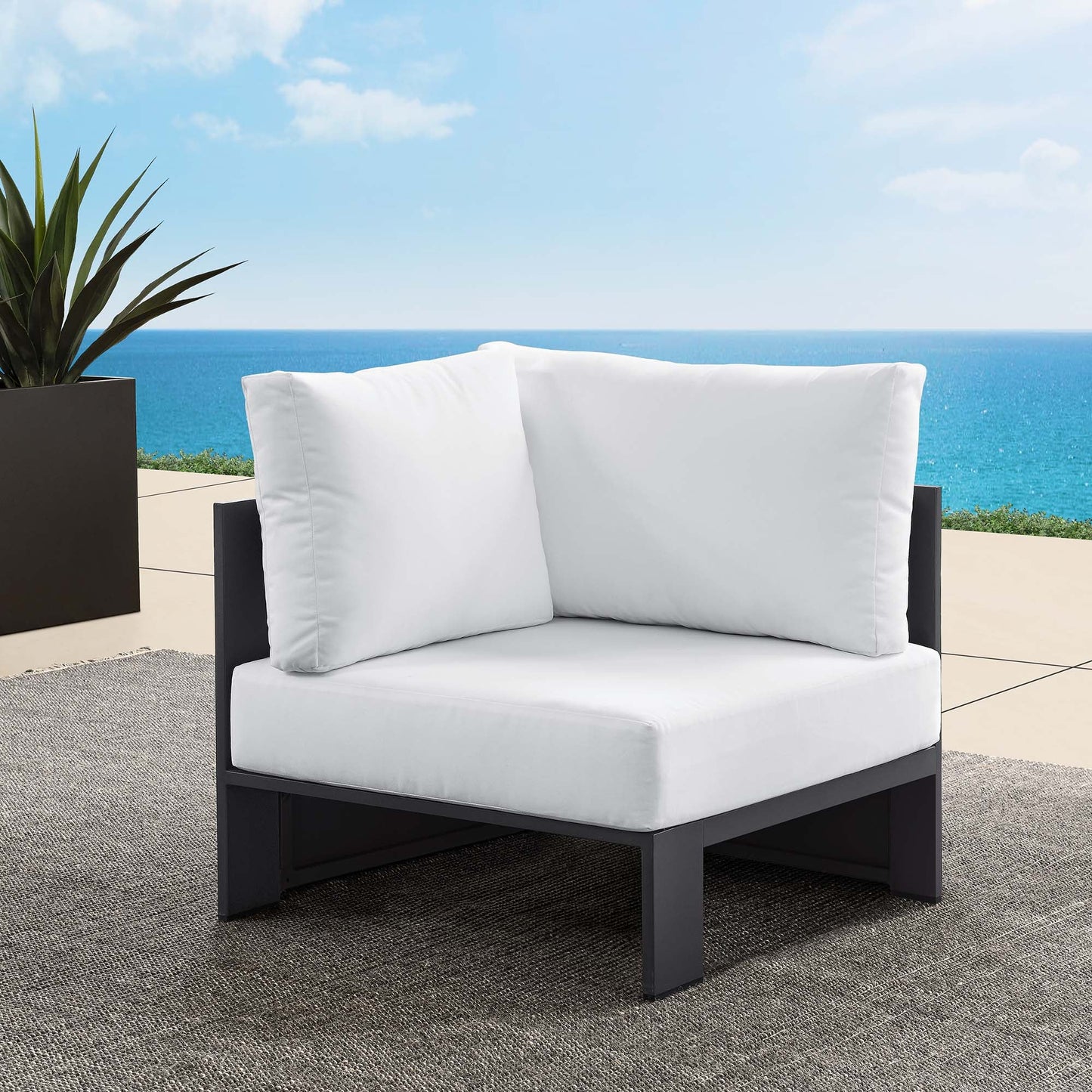 Tahoe Outdoor Patio Powder-Coated Aluminum Modular Corner Chair by Modway EEI-6631-GRY-WHI