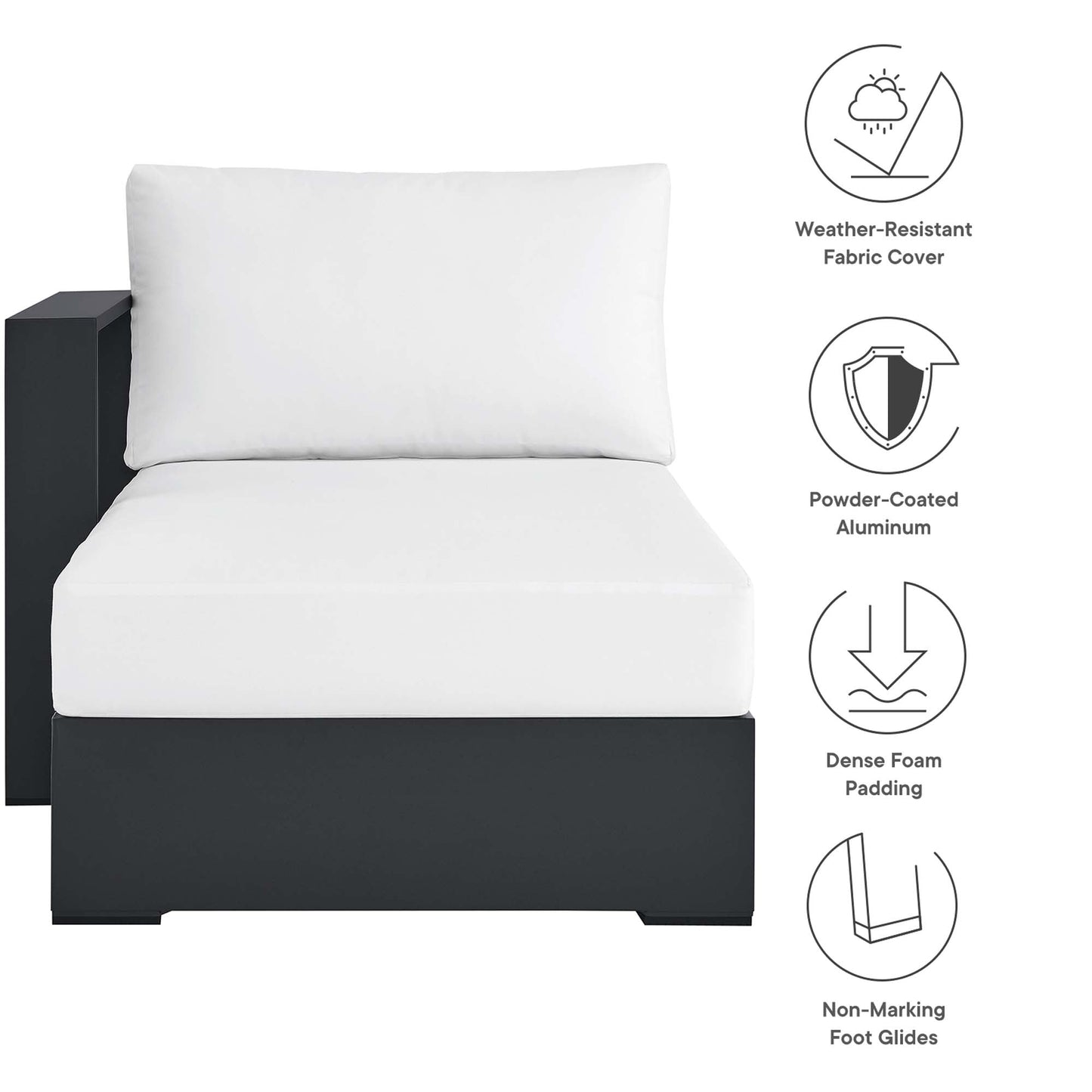 Tahoe Outdoor Patio Powder-Coated Aluminum Modular Left-Facing Chaise Lounge by Modway EEI-6632-GRY-WHI