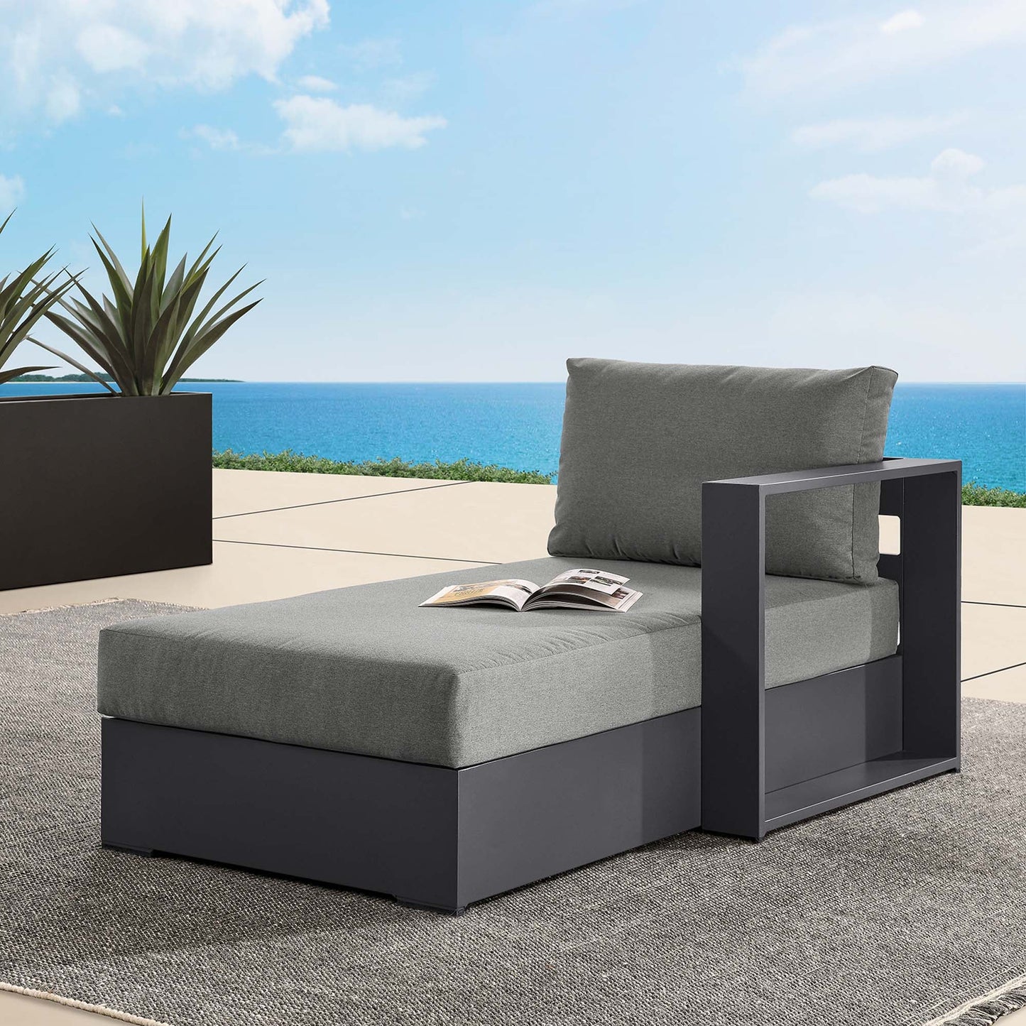 Tahoe Outdoor Patio Powder-Coated Aluminum Modular Right-Facing Chaise Lounge by Modway EEI-6633-GRY-CHA