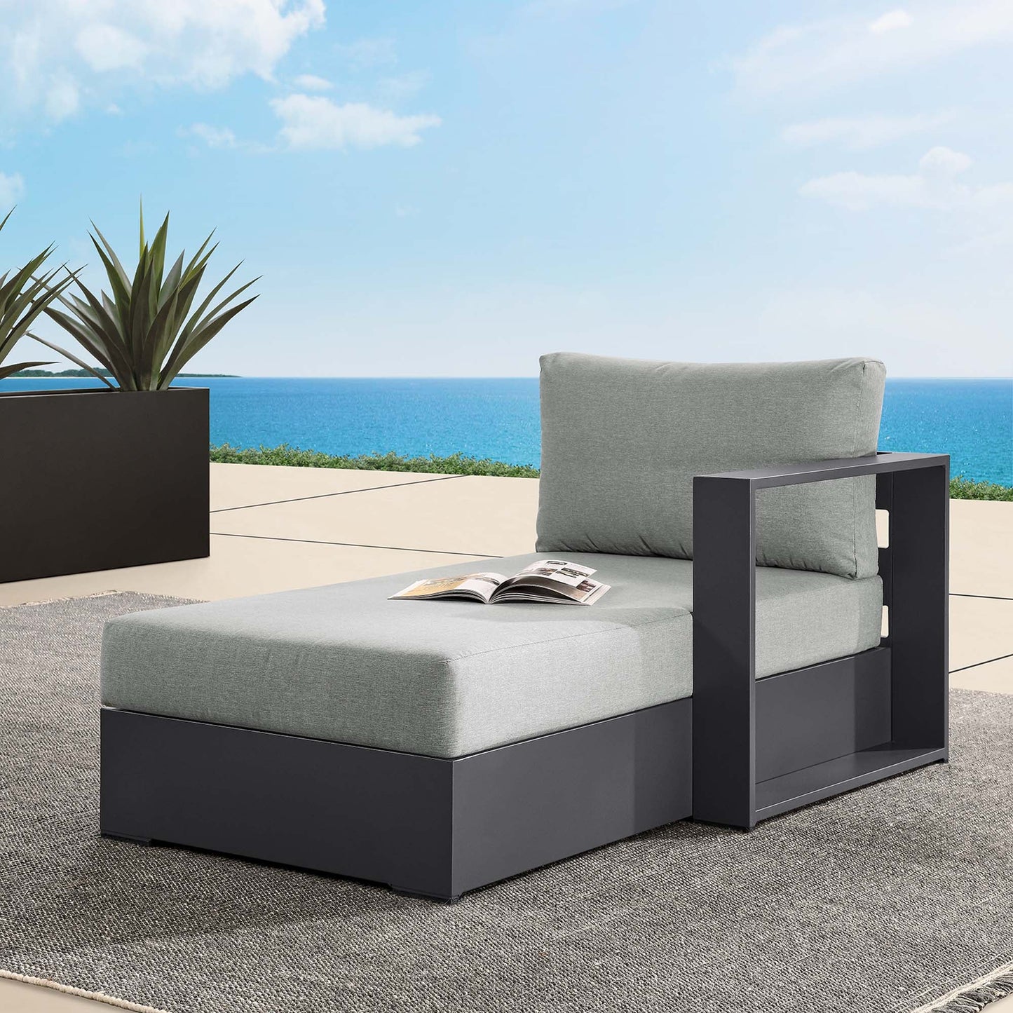 Tahoe Outdoor Patio Powder-Coated Aluminum Modular Right-Facing Chaise Lounge by Modway EEI-6633-GRY-GRY