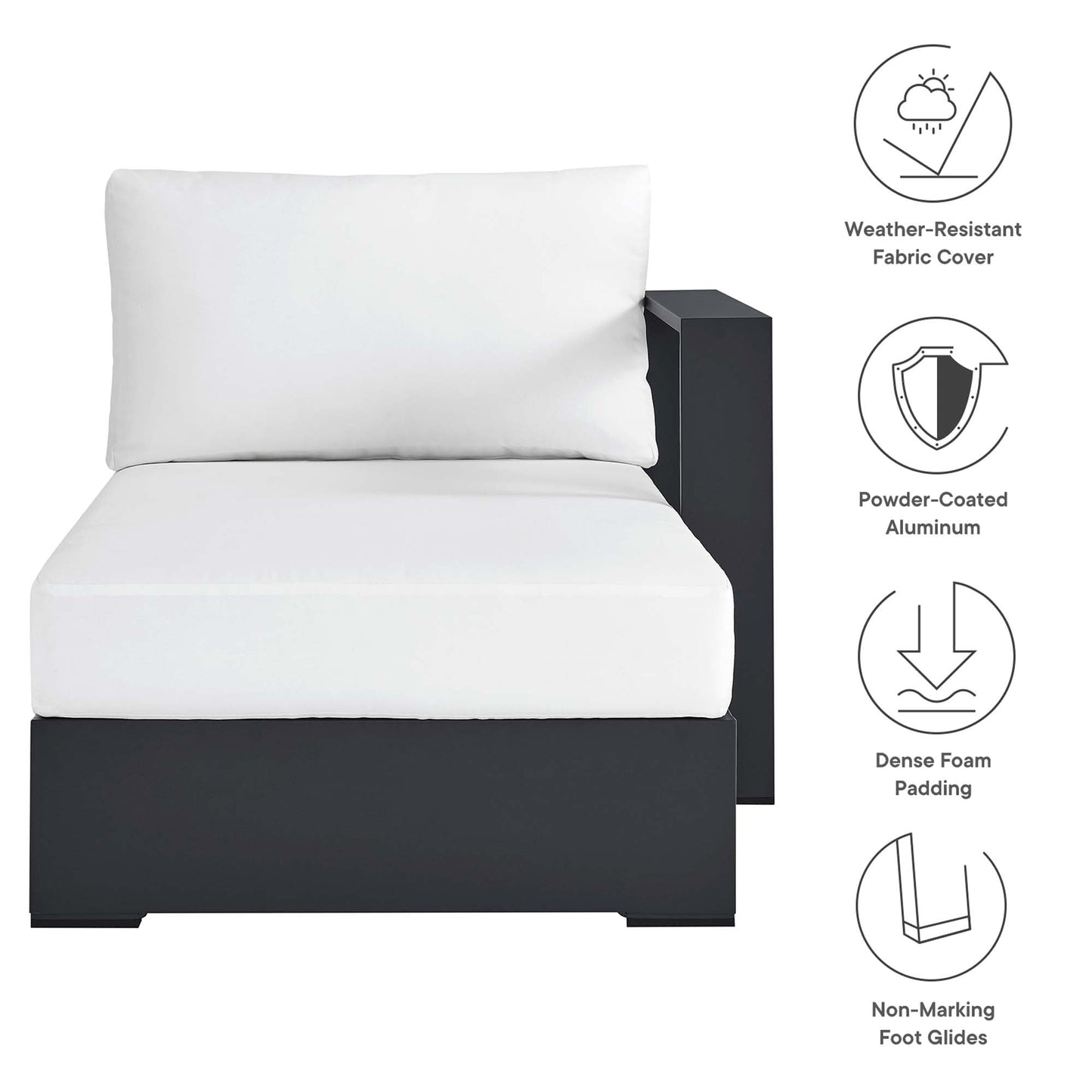 Tahoe Outdoor Patio Powder-Coated Aluminum Modular Right-Facing Chaise Lounge by Modway EEI-6633-GRY-WHI