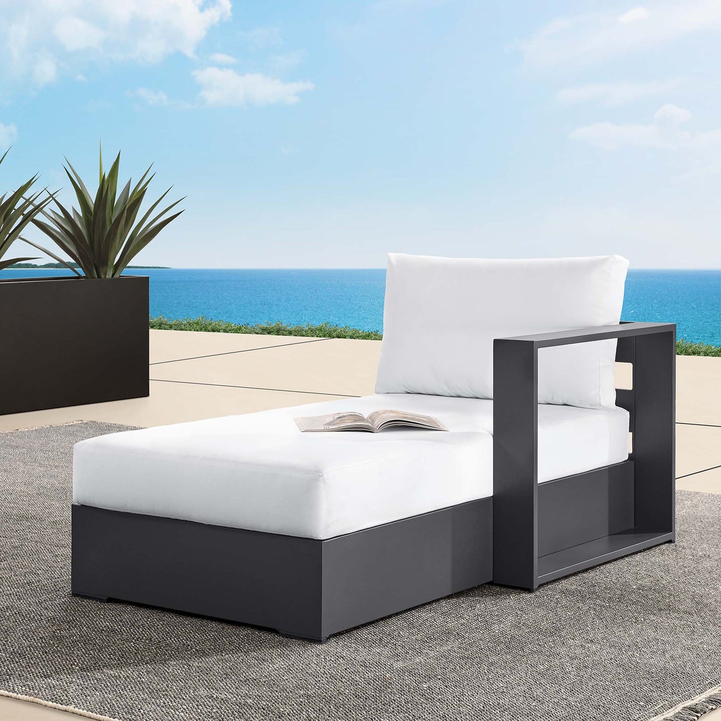 Tahoe Outdoor Patio Powder-Coated Aluminum Modular Right-Facing Chaise Lounge by Modway EEI-6633-GRY-WHI