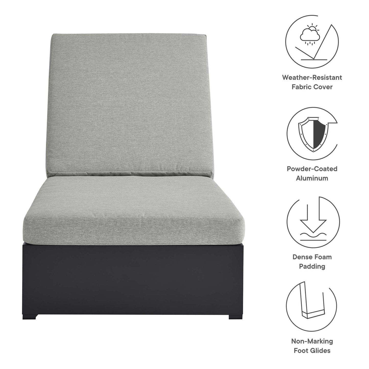 Tahoe Outdoor Patio Powder-Coated Aluminum Chaise Lounge Chair by Modway EEI-6634-GRY-GRY