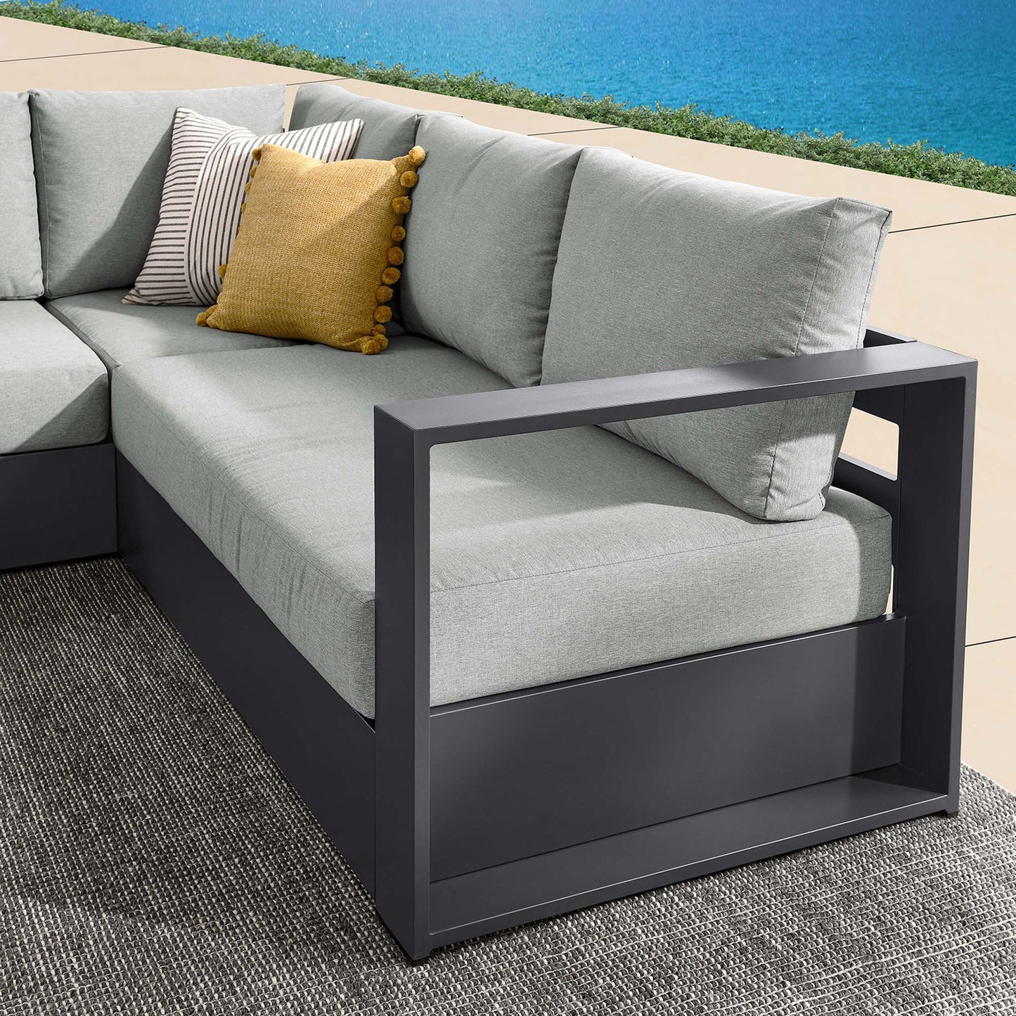 Tahoe 3-Piece Outdoor Patio Powder-Coated Aluminum Sectional Sofa Set by Modway EEI-6668-GRY-GRY