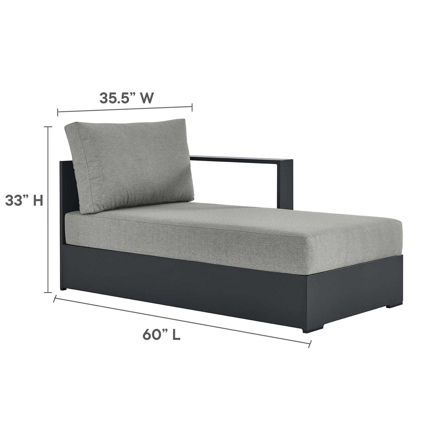 Tahoe 2-Piece Outdoor Patio Powder-Coated Aluminum Right-Facing Chaise Sectional Sofa Set by Modway EEI-6669-GRY-GRY