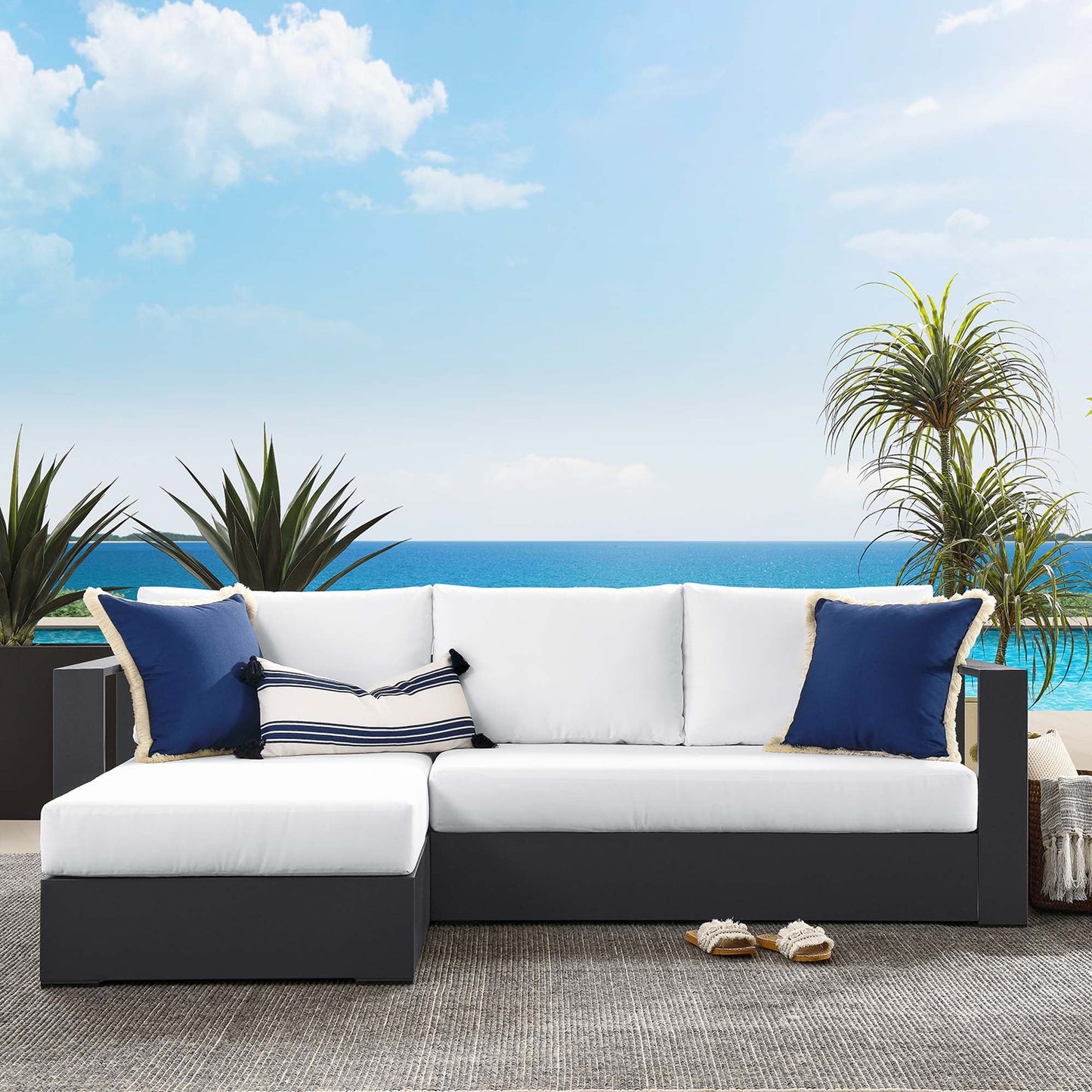 Tahoe 2-Piece Outdoor Patio Powder-Coated Aluminum Left-Facing Chaise Sectional Sofa Set by Modway EEI-6670-GRY-WHI
