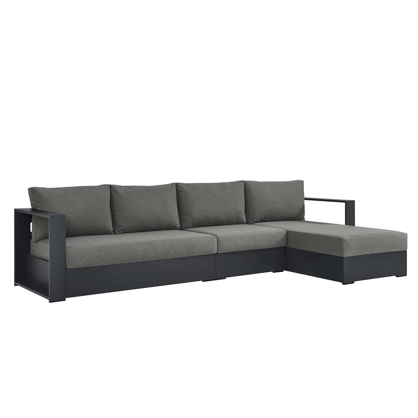 Tahoe 3-Piece Outdoor Patio Powder-Coated Aluminum Right-Facing Chaise Sectional Sofa Set by Modway EEI-6671-GRY-CHA