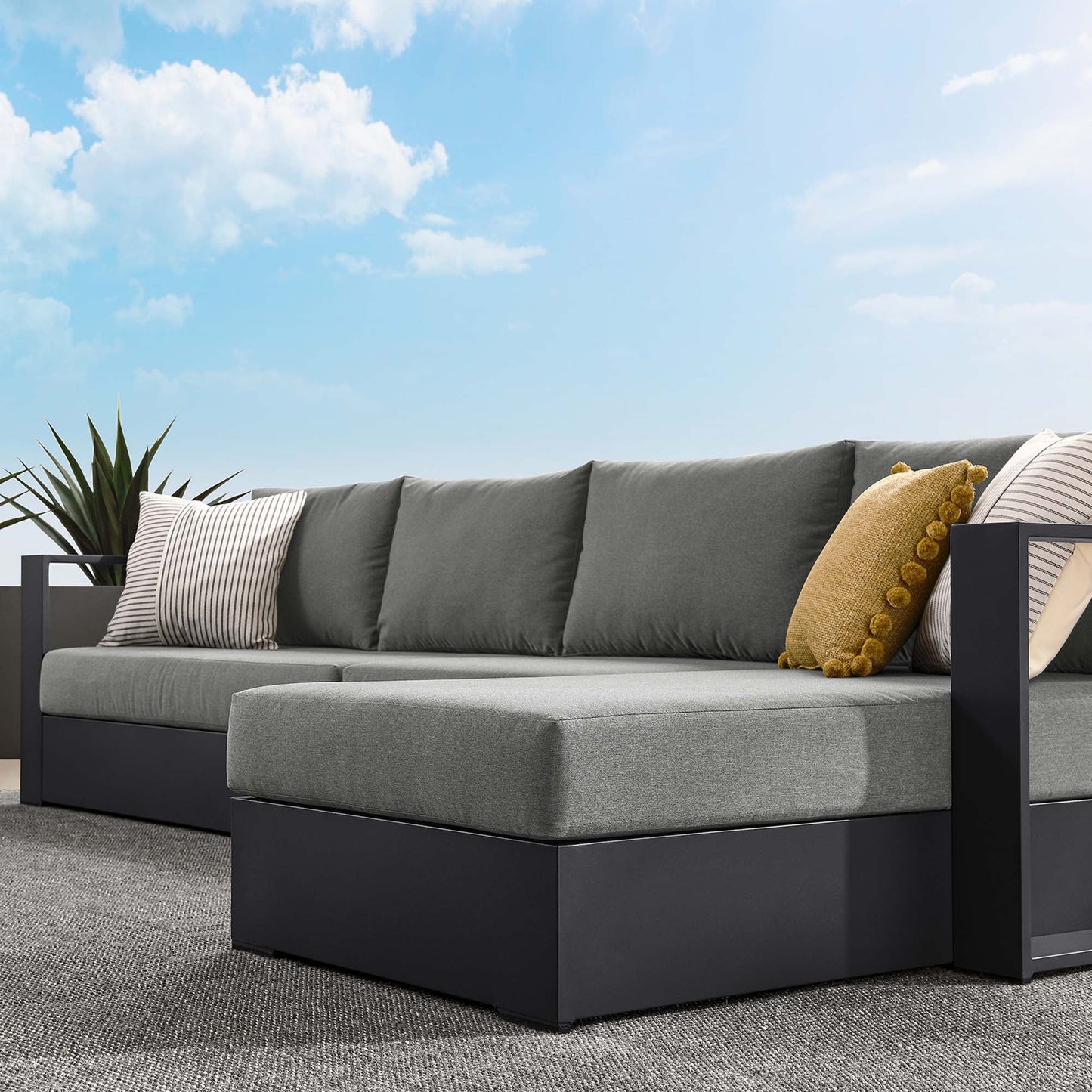 Tahoe 3-Piece Outdoor Patio Powder-Coated Aluminum Right-Facing Chaise Sectional Sofa Set by Modway EEI-6671-GRY-CHA
