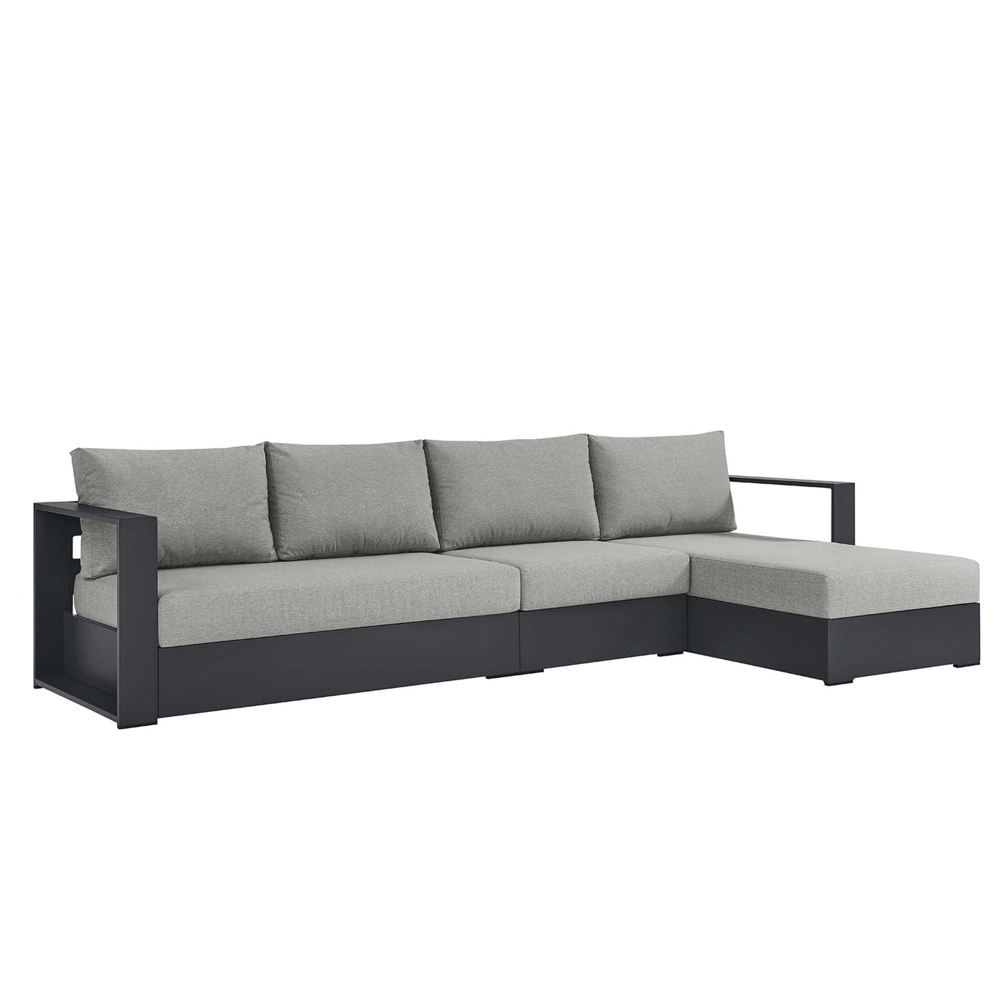 Tahoe 3-Piece Outdoor Patio Powder-Coated Aluminum Right-Facing Chaise Sectional Sofa Set by Modway EEI-6671-GRY-GRY