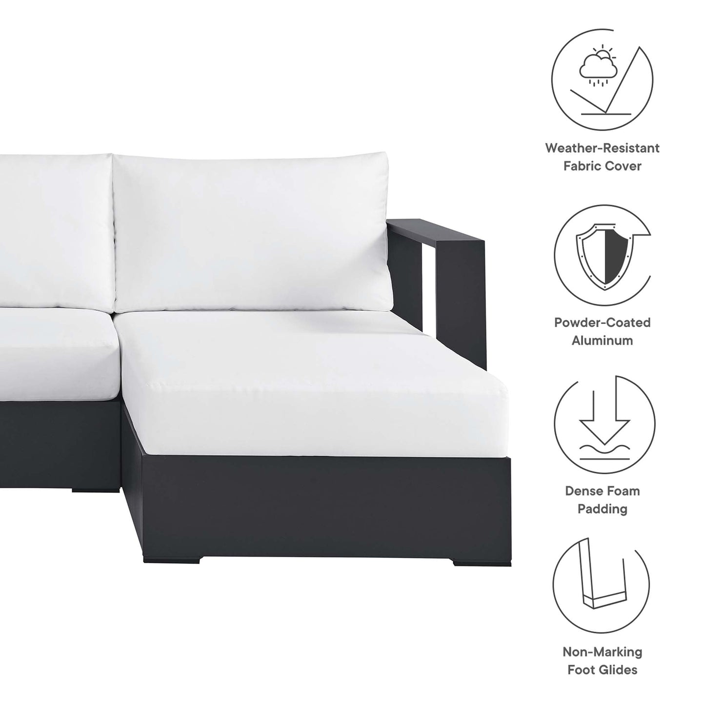 Tahoe 3-Piece Outdoor Patio Powder-Coated Aluminum Right-Facing Chaise Sectional Sofa Set by Modway EEI-6671-GRY-WHI