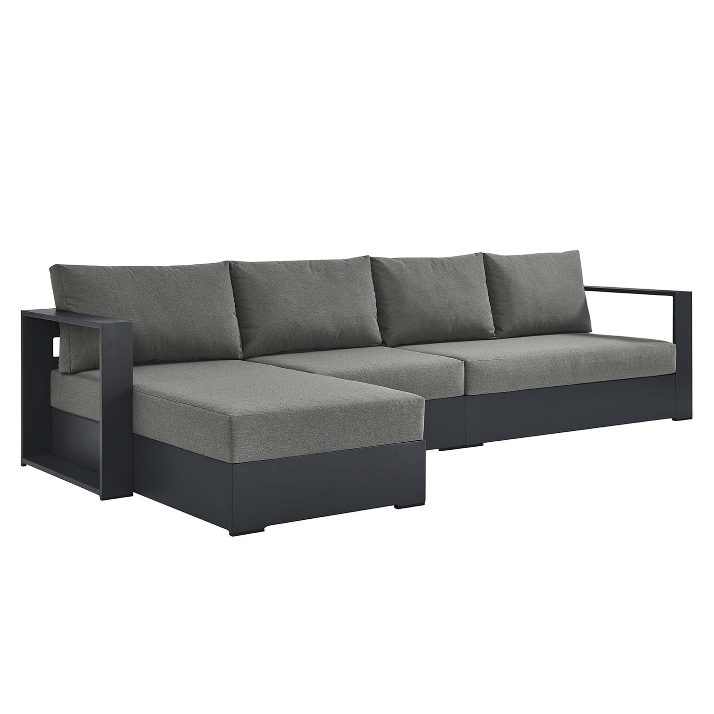 Tahoe 3-Piece Outdoor Patio Powder-Coated Aluminum Left-Facing Chaise Sectional Sofa Set by Modway EEI-6672-GRY-CHA